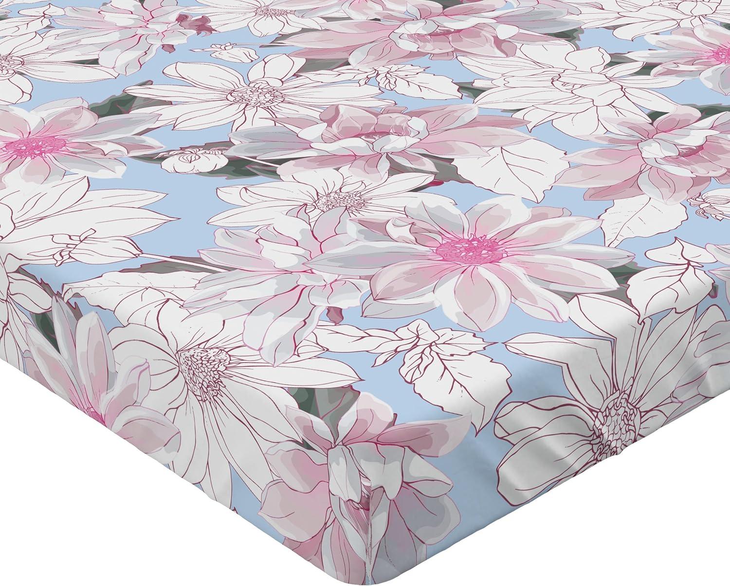 imageAmbesonne Floral Fitted Sheet Romantic Concept Art Featuring Rose Flowers Hearts Leaves Valentine Decorative Soft Fabric Bedding AllRound Elastic Pocket Queen Size Pastel Pink and Fern GreenOff White Pink Soft Blue