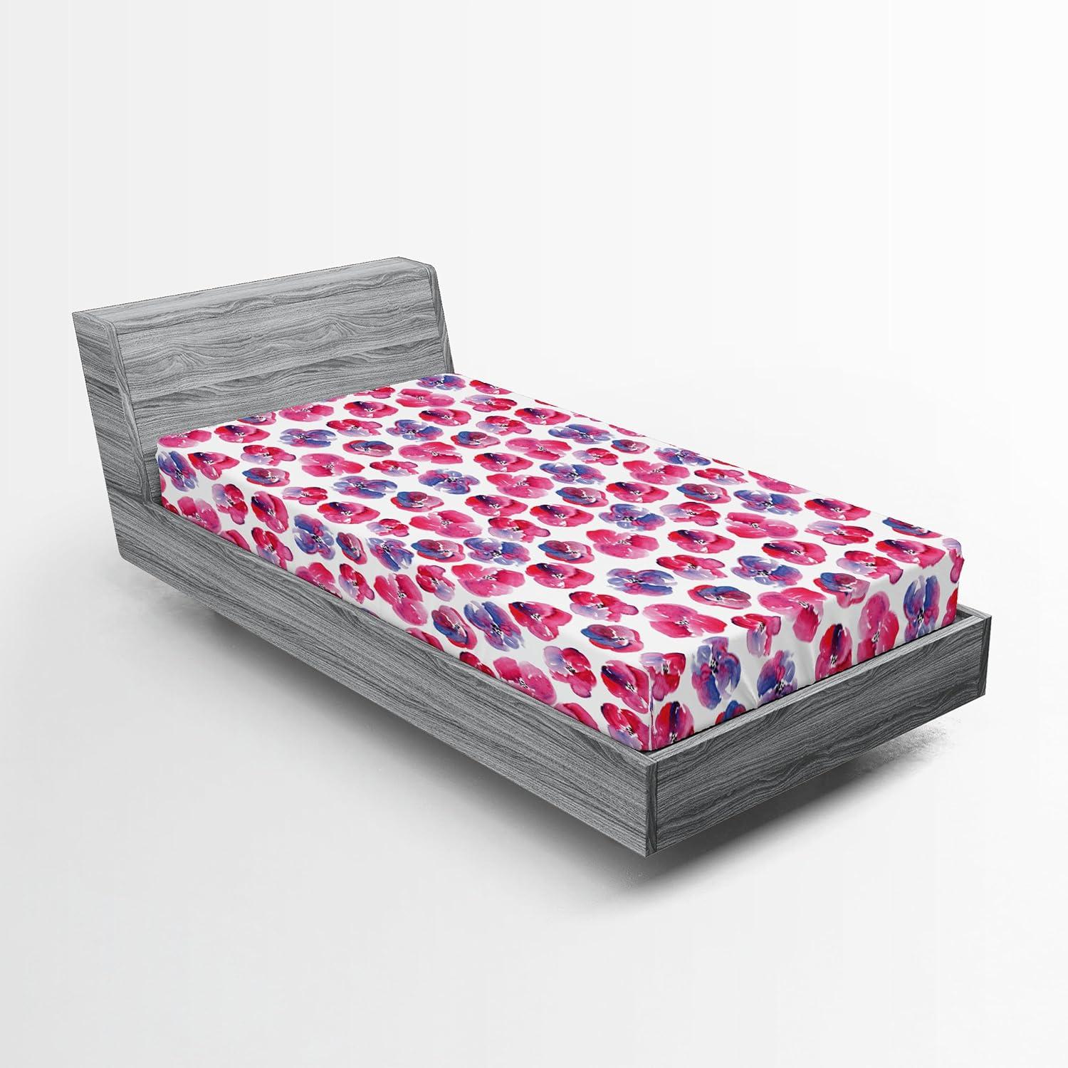 imageAmbesonne Floral Fitted Sheet Romantic Concept Art Featuring Rose Flowers Hearts Leaves Valentine Decorative Soft Fabric Bedding AllRound Elastic Pocket Queen Size Pastel Pink and Fern GreenDark Pink and Ceil Blue