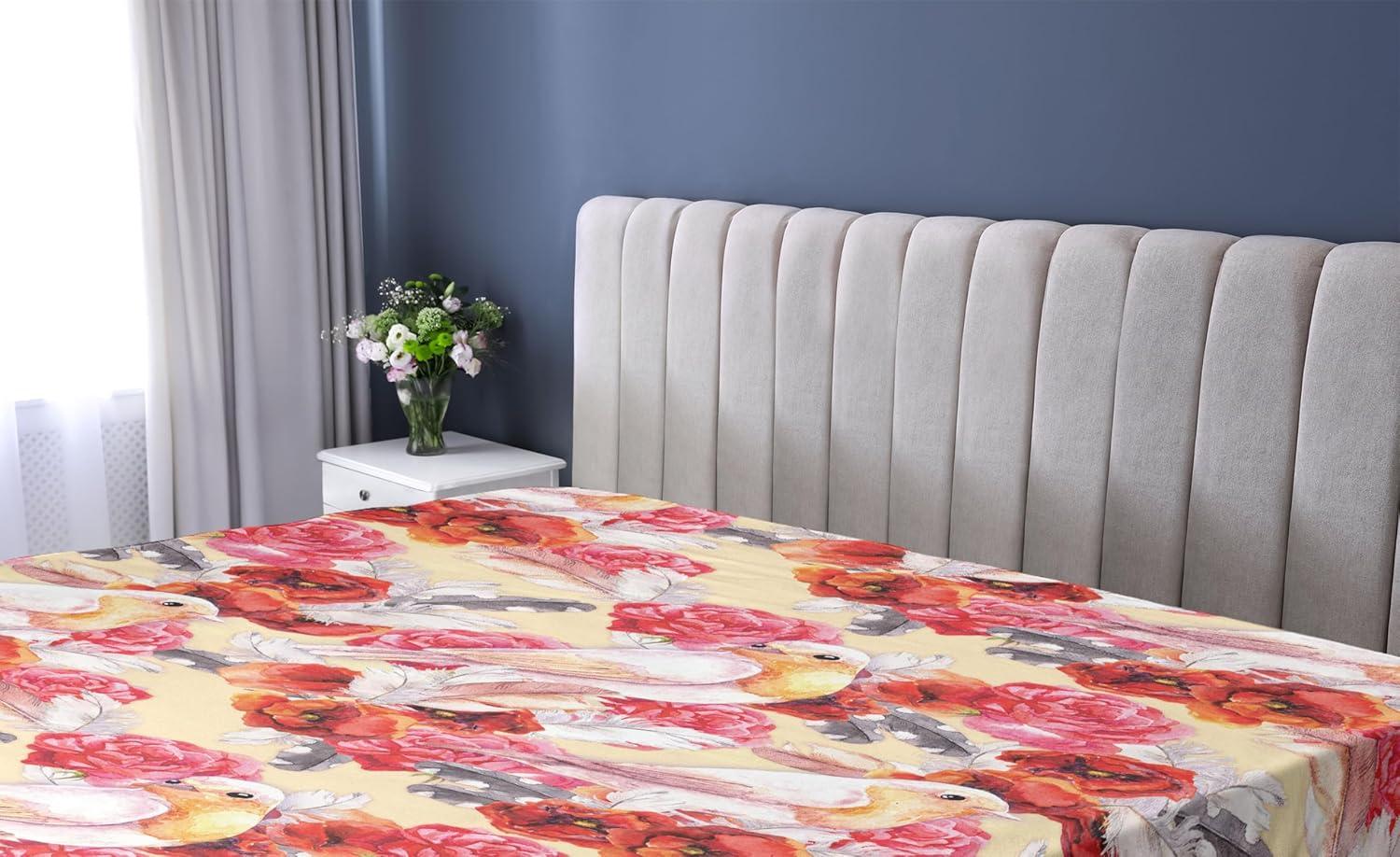 imageAmbesonne Floral Fitted Sheet Romantic Concept Art Featuring Rose Flowers Hearts Leaves Valentine Decorative Soft Fabric Bedding AllRound Elastic Pocket Queen Size Pastel Pink and Fern GreenDark Coral and Pale Orange