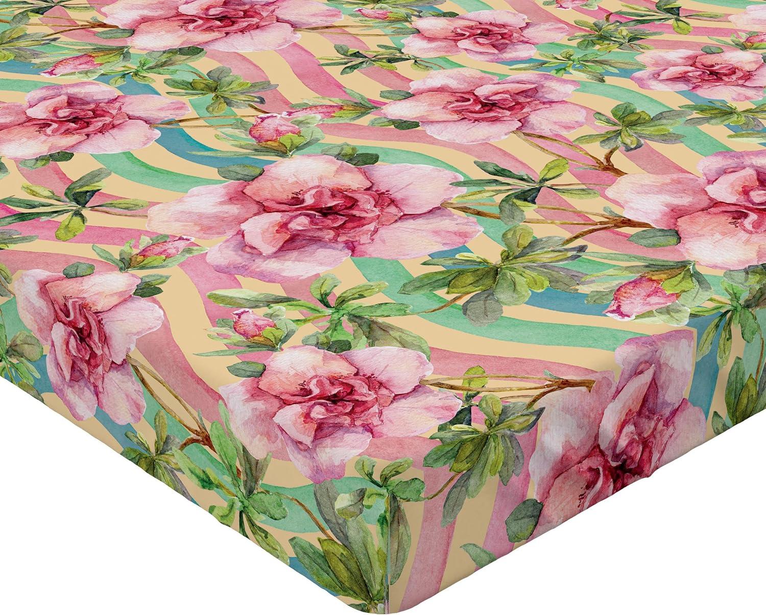 imageAmbesonne Floral Fitted Sheet Romantic Concept Art Featuring Rose Flowers Hearts Leaves Valentine Decorative Soft Fabric Bedding AllRound Elastic Pocket Queen Size Pastel Pink and Fern GreenPastel Pink and Olive Green
