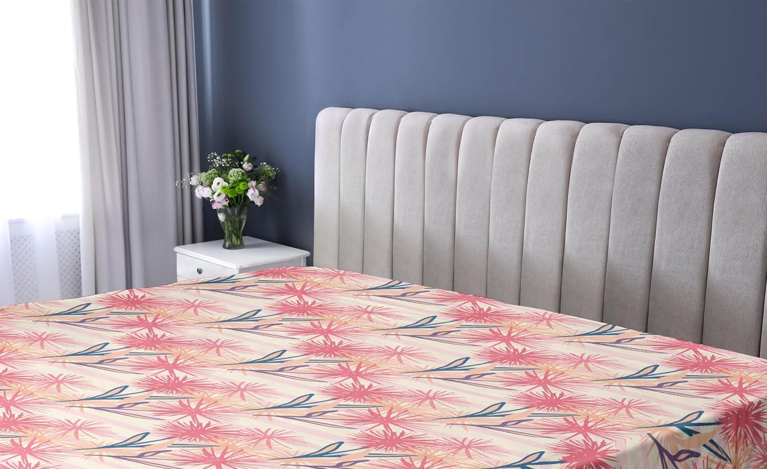 imageAmbesonne Floral Fitted Sheet Romantic Concept Art Featuring Rose Flowers Hearts Leaves Valentine Decorative Soft Fabric Bedding AllRound Elastic Pocket Queen Size Pastel Pink and Fern GreenCoral Salmon Soft Pink