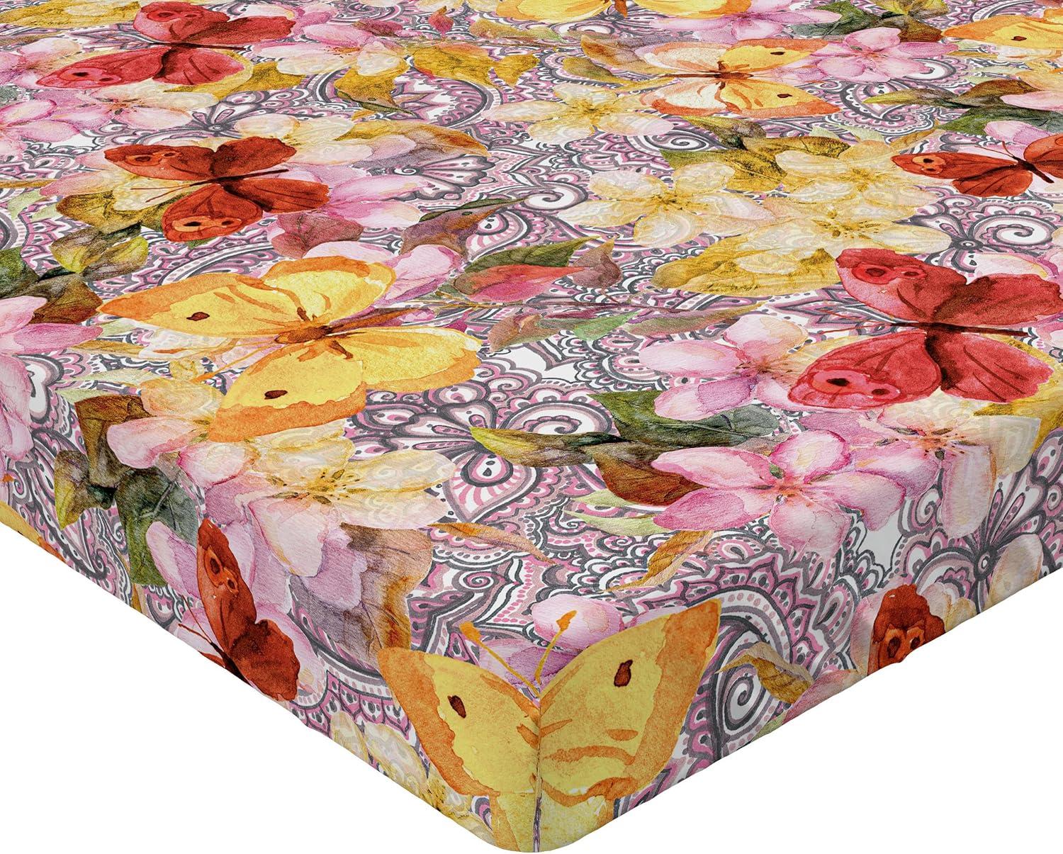 imageAmbesonne Floral Fitted Sheet Romantic Concept Art Featuring Rose Flowers Hearts Leaves Valentine Decorative Soft Fabric Bedding AllRound Elastic Pocket Queen Size Pastel Pink and Fern GreenPastel Yellow and Soft Pink