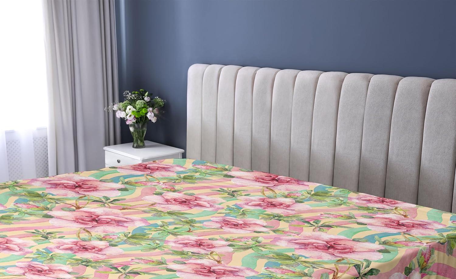 imageAmbesonne Floral Fitted Sheet Romantic Concept Art Featuring Rose Flowers Hearts Leaves Valentine Decorative Soft Fabric Bedding AllRound Elastic Pocket Queen Size Pastel Pink and Fern GreenPastel Pink and Olive Green