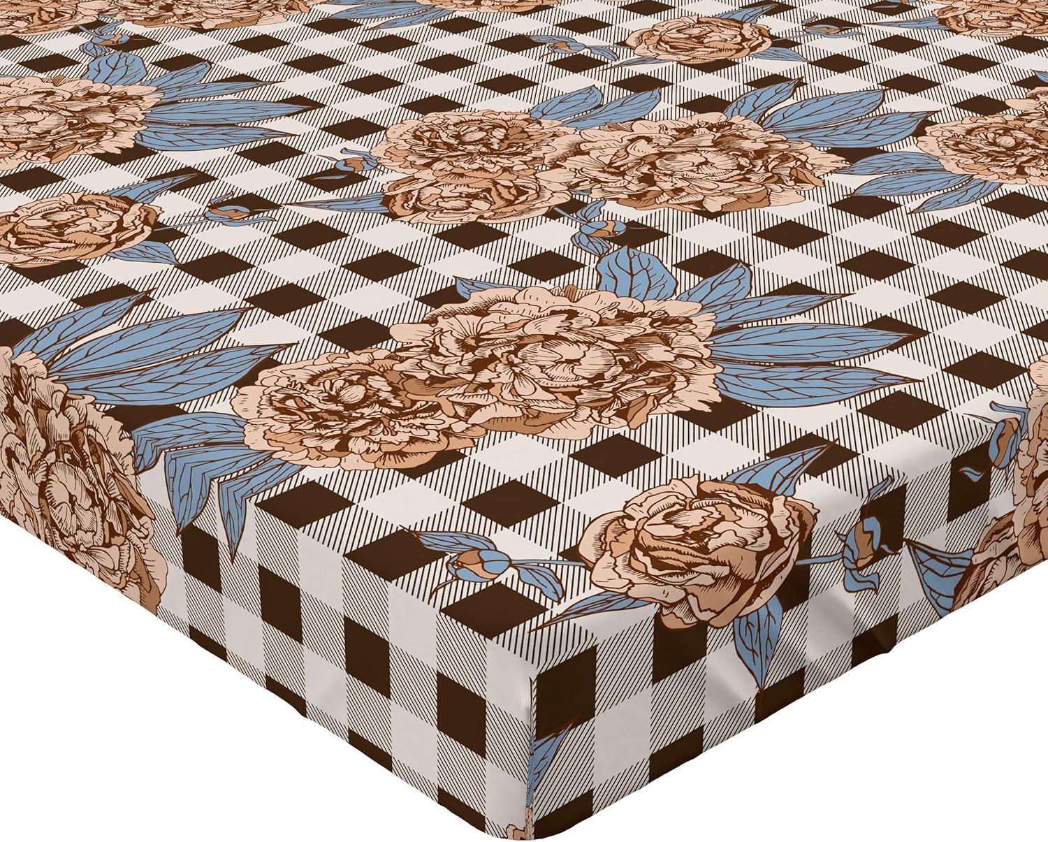 imageAmbesonne Floral Fitted Sheet Romantic Concept Art Featuring Rose Flowers Hearts Leaves Valentine Decorative Soft Fabric Bedding AllRound Elastic Pocket Queen Size Pastel Pink and Fern GreenPale Caramel and Slate Blue