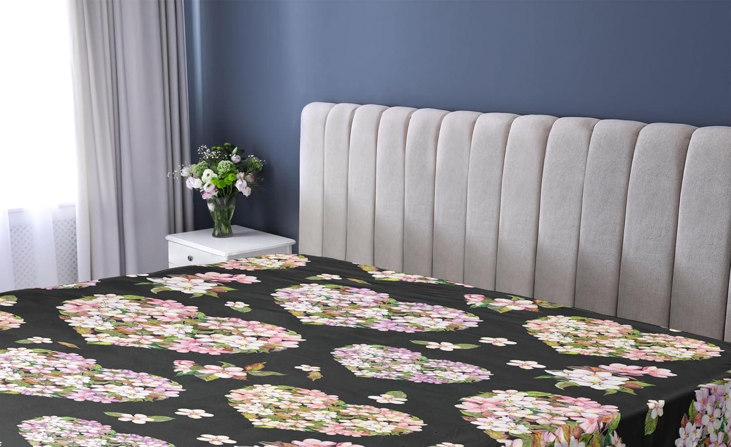 imageAmbesonne Floral Fitted Sheet Romantic Concept Art Featuring Rose Flowers Hearts Leaves Valentine Decorative Soft Fabric Bedding AllRound Elastic Pocket Queen Size Pastel Pink and Fern GreenSage Green and Soft Pink