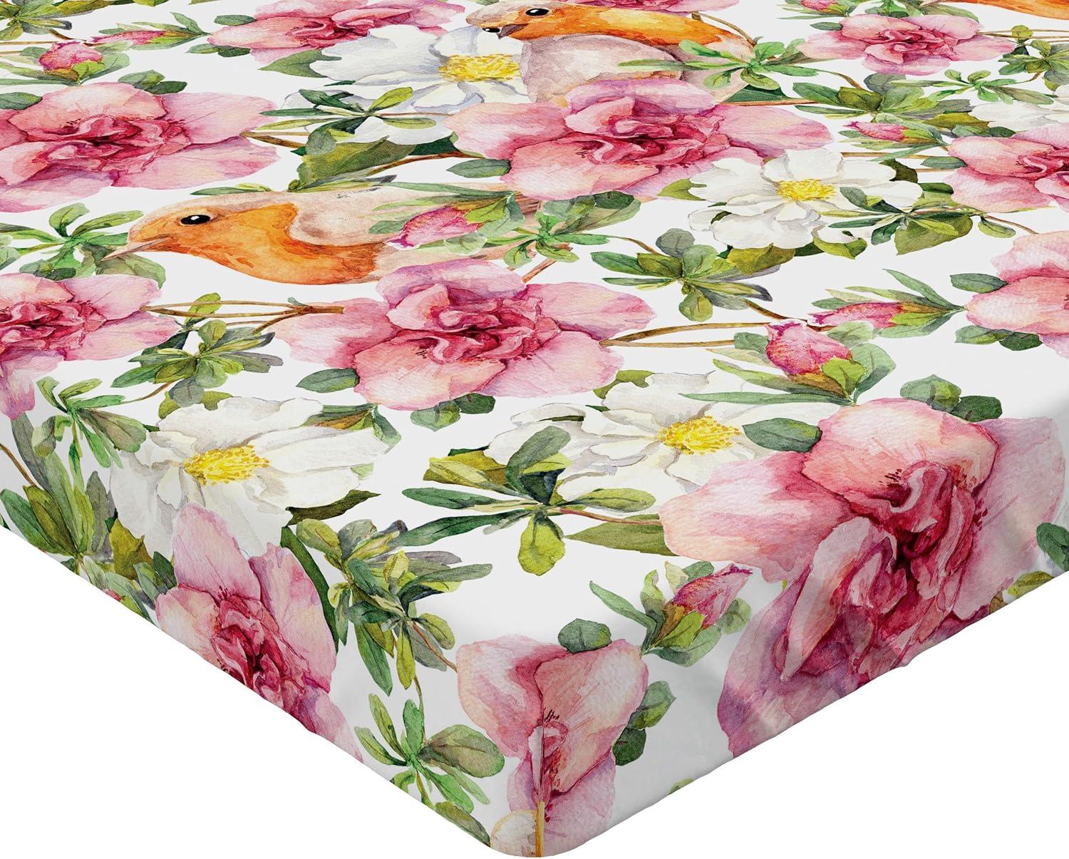 imageAmbesonne Floral Fitted Sheet Romantic Concept Art Featuring Rose Flowers Hearts Leaves Valentine Decorative Soft Fabric Bedding AllRound Elastic Pocket Queen Size Pastel Pink and Fern GreenPastel Pink and Pale Orange