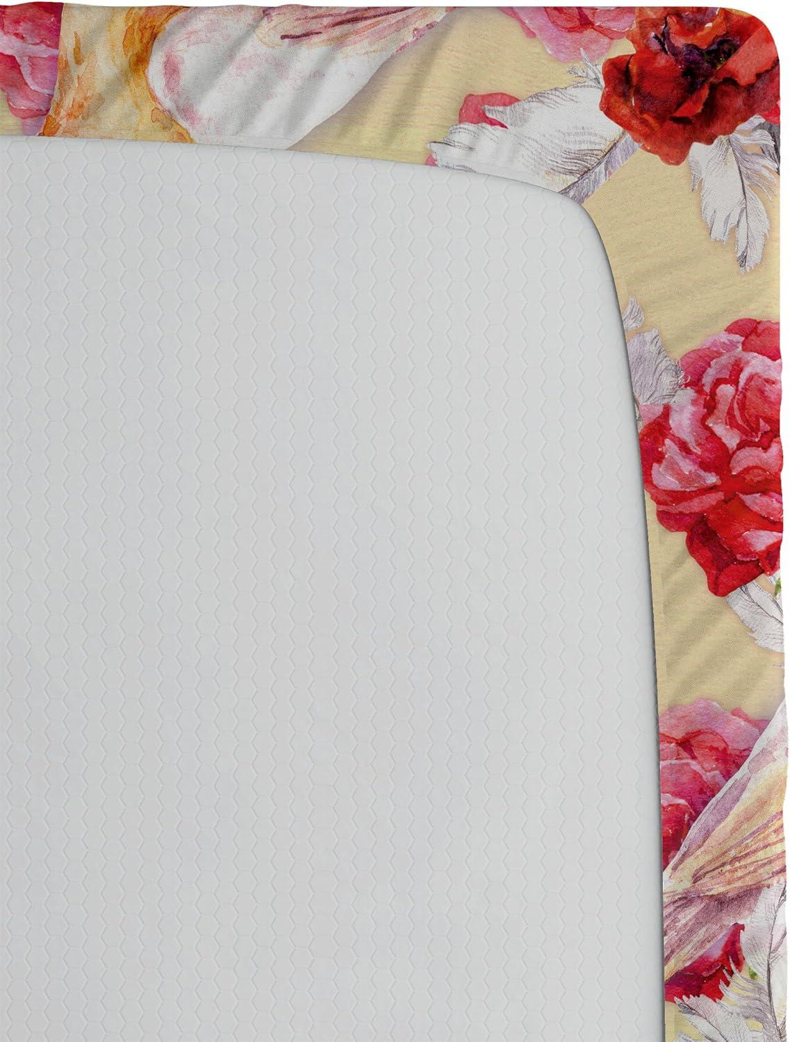 imageAmbesonne Floral Fitted Sheet Romantic Concept Art Featuring Rose Flowers Hearts Leaves Valentine Decorative Soft Fabric Bedding AllRound Elastic Pocket Queen Size Pastel Pink and Fern GreenDark Coral and Pale Orange