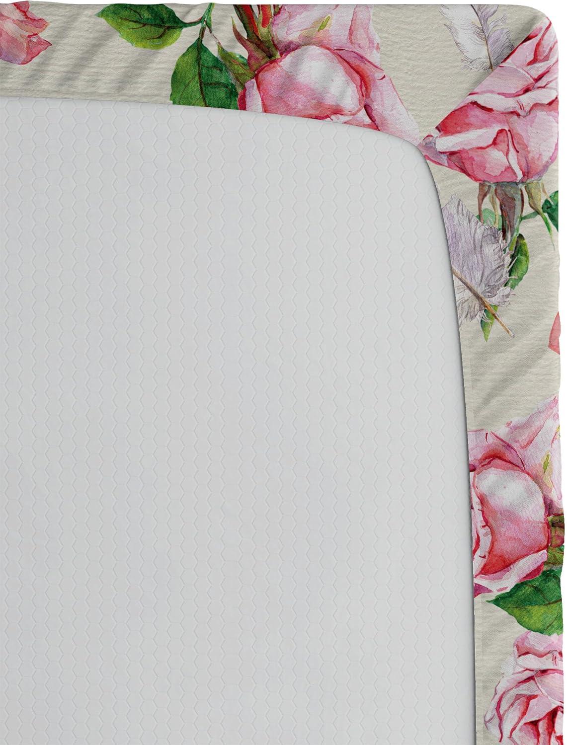 imageAmbesonne Floral Fitted Sheet Romantic Concept Art Featuring Rose Flowers Hearts Leaves Valentine Decorative Soft Fabric Bedding AllRound Elastic Pocket Queen Size Pastel Pink and Fern GreenPastel Pink and Fern Green