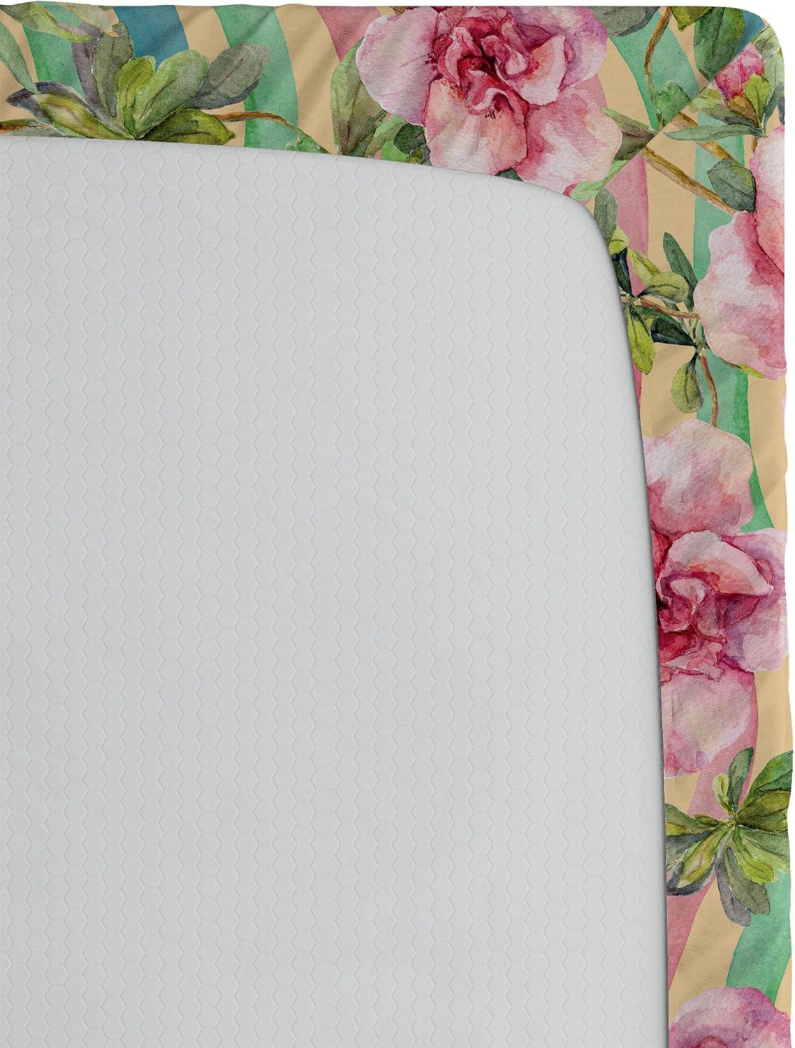 imageAmbesonne Floral Fitted Sheet Romantic Concept Art Featuring Rose Flowers Hearts Leaves Valentine Decorative Soft Fabric Bedding AllRound Elastic Pocket Queen Size Pastel Pink and Fern GreenPastel Pink and Olive Green