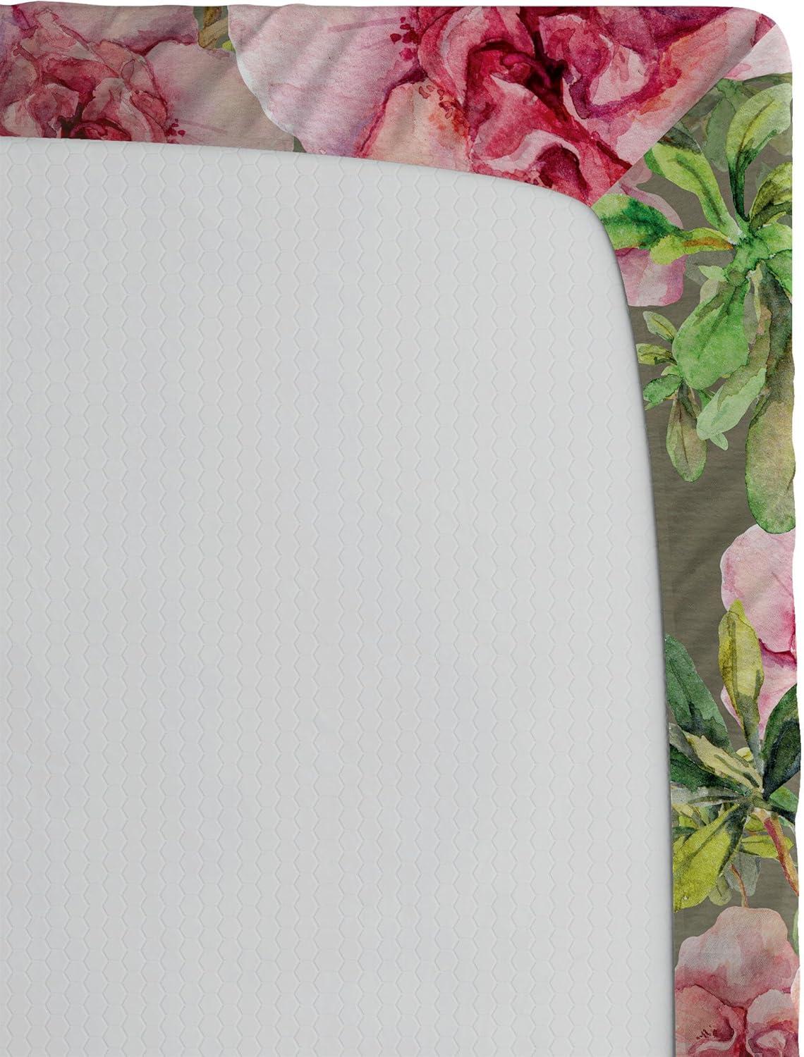imageAmbesonne Floral Fitted Sheet Romantic Concept Art Featuring Rose Flowers Hearts Leaves Valentine Decorative Soft Fabric Bedding AllRound Elastic Pocket Queen Size Pastel Pink and Fern GreenDark Pink and Olive Green