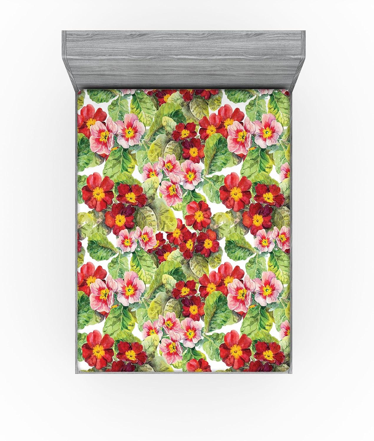 imageAmbesonne Floral Fitted Sheet Romantic Concept Art Featuring Rose Flowers Hearts Leaves Valentine Decorative Soft Fabric Bedding AllRound Elastic Pocket Queen Size Pastel Pink and Fern GreenDark Salmon and Apple Green
