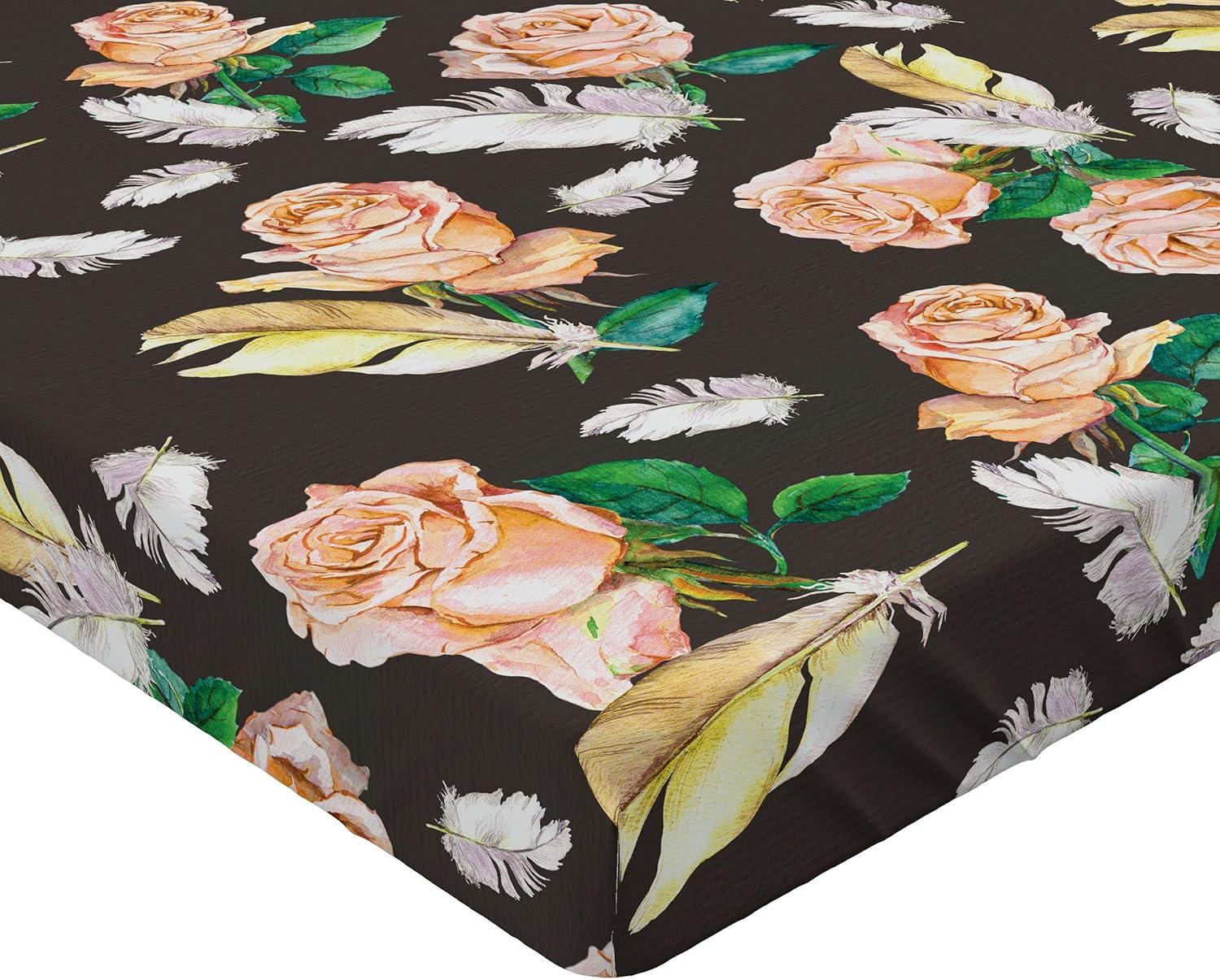 imageAmbesonne Floral Fitted Sheet Romantic Concept Art Featuring Rose Flowers Hearts Leaves Valentine Decorative Soft Fabric Bedding AllRound Elastic Pocket Queen Size Pastel Pink and Fern GreenJade Green Pale Salmon