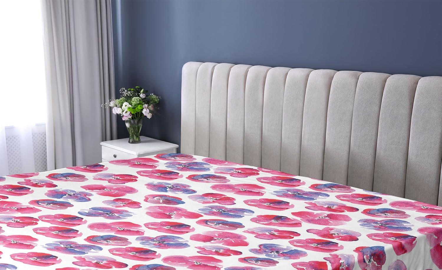 imageAmbesonne Floral Fitted Sheet Romantic Concept Art Featuring Rose Flowers Hearts Leaves Valentine Decorative Soft Fabric Bedding AllRound Elastic Pocket Queen Size Pastel Pink and Fern GreenDark Pink and Ceil Blue