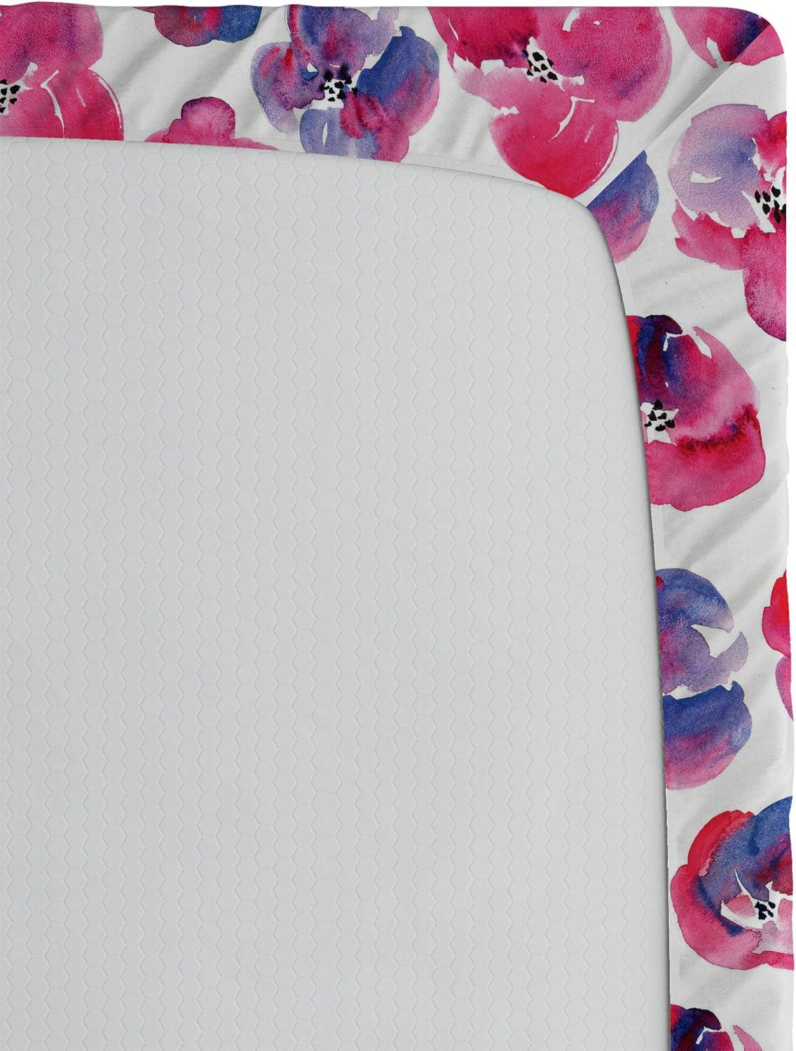 imageAmbesonne Floral Fitted Sheet Romantic Concept Art Featuring Rose Flowers Hearts Leaves Valentine Decorative Soft Fabric Bedding AllRound Elastic Pocket Queen Size Pastel Pink and Fern GreenDark Pink and Ceil Blue