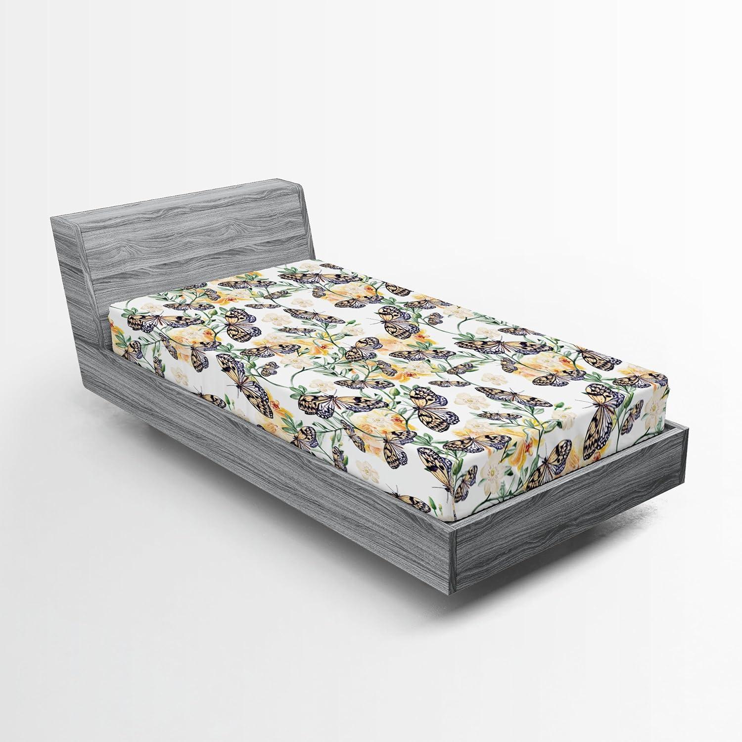imageAmbesonne Floral Fitted Sheet Romantic Concept Art Featuring Rose Flowers Hearts Leaves Valentine Decorative Soft Fabric Bedding AllRound Elastic Pocket Queen Size Pastel Pink and Fern GreenJade Green and Pale Eggplant