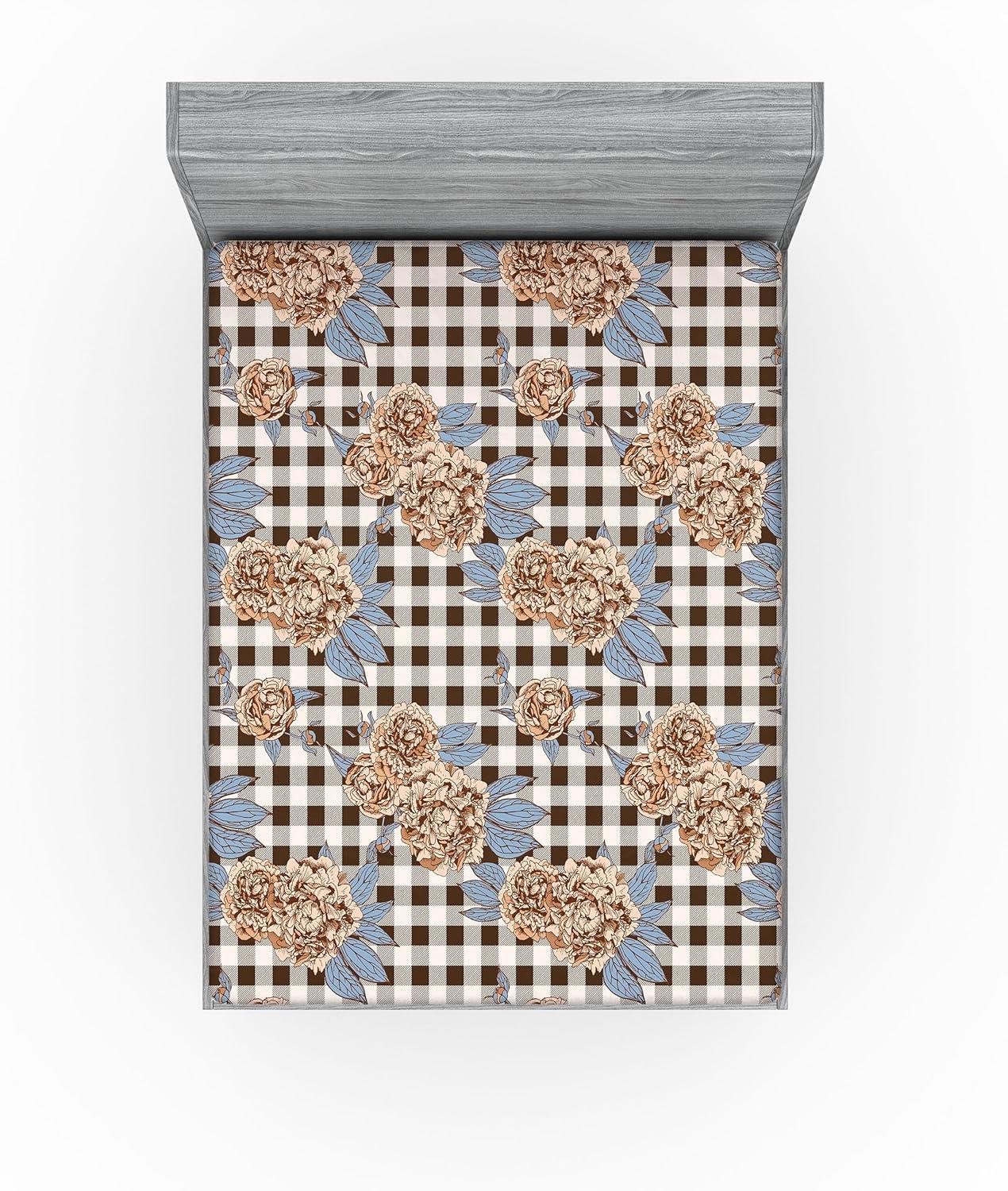 imageAmbesonne Floral Fitted Sheet Romantic Concept Art Featuring Rose Flowers Hearts Leaves Valentine Decorative Soft Fabric Bedding AllRound Elastic Pocket Queen Size Pastel Pink and Fern GreenPale Caramel and Slate Blue