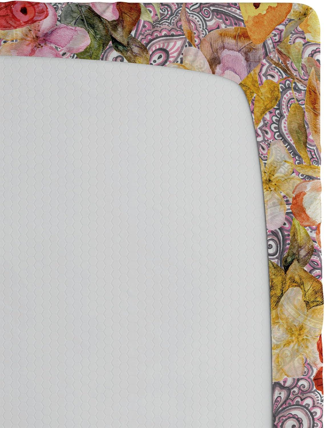 imageAmbesonne Floral Fitted Sheet Romantic Concept Art Featuring Rose Flowers Hearts Leaves Valentine Decorative Soft Fabric Bedding AllRound Elastic Pocket Queen Size Pastel Pink and Fern GreenPastel Yellow and Soft Pink