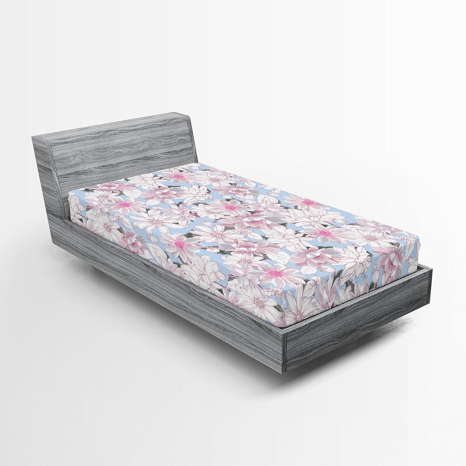 imageAmbesonne Floral Fitted Sheet Romantic Concept Art Featuring Rose Flowers Hearts Leaves Valentine Decorative Soft Fabric Bedding AllRound Elastic Pocket Queen Size Pastel Pink and Fern GreenOff White Pink Soft Blue