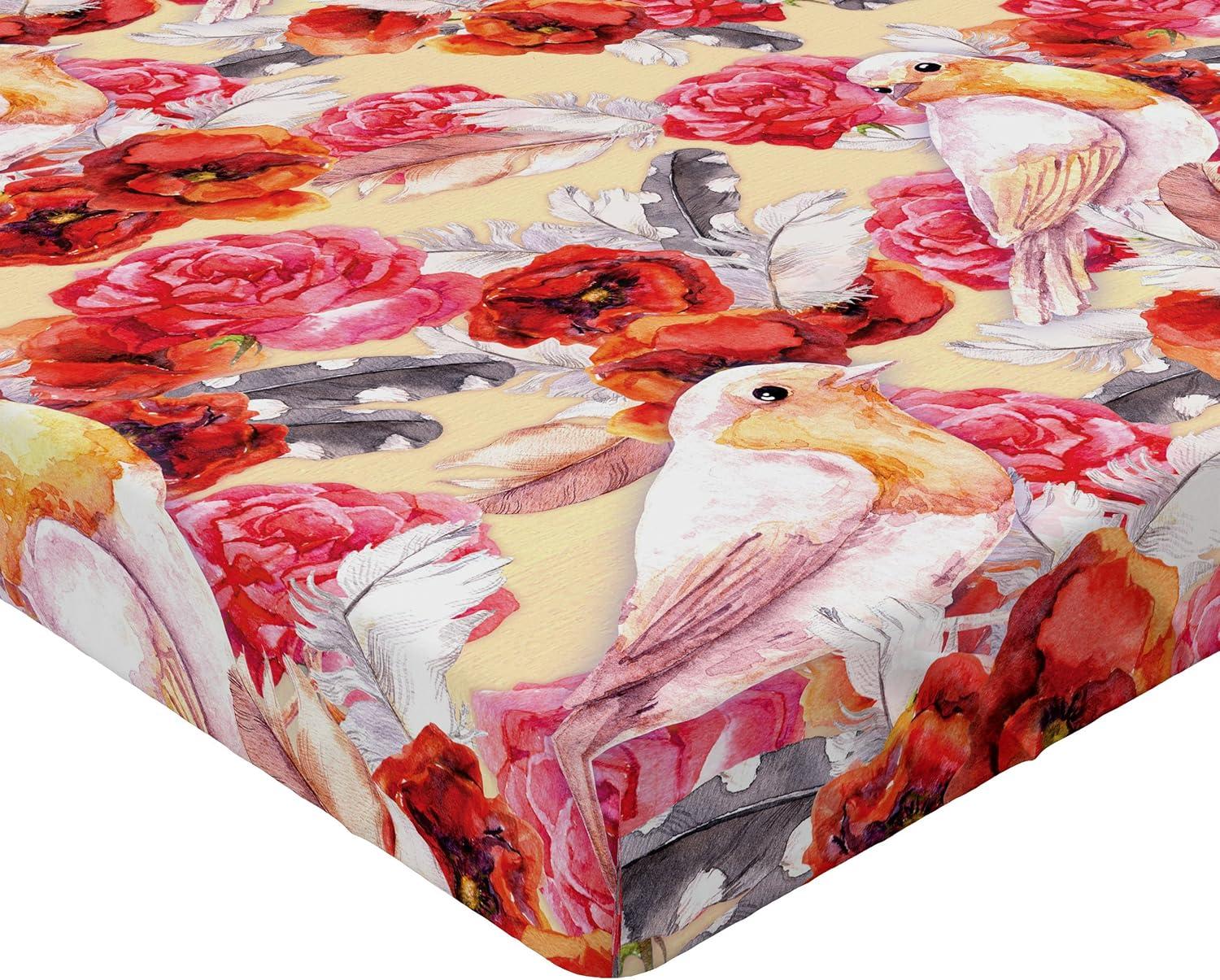 imageAmbesonne Floral Fitted Sheet Romantic Concept Art Featuring Rose Flowers Hearts Leaves Valentine Decorative Soft Fabric Bedding AllRound Elastic Pocket Queen Size Pastel Pink and Fern GreenDark Coral and Pale Orange