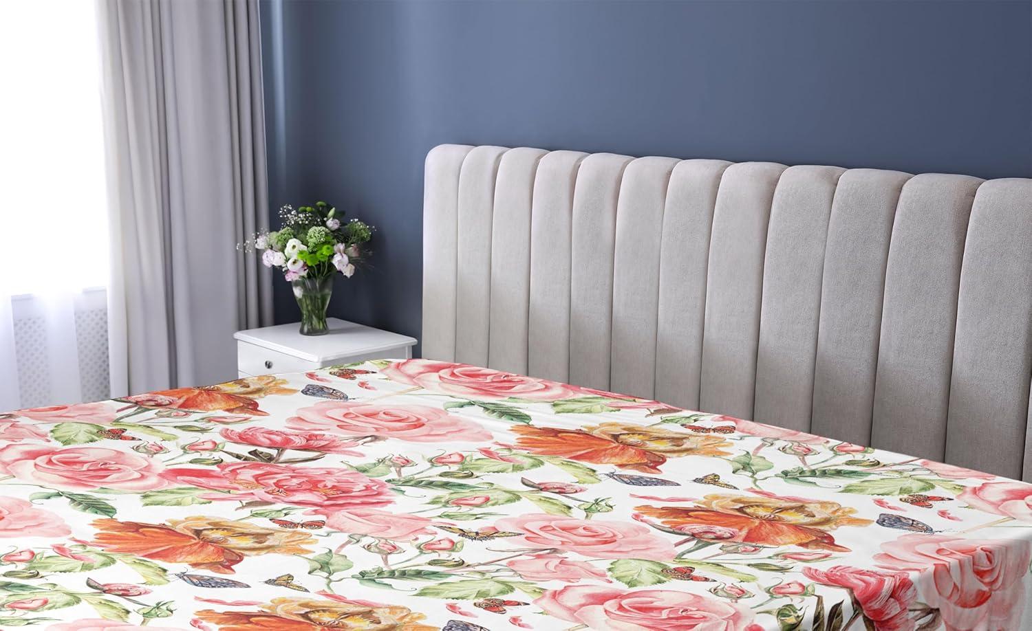 imageAmbesonne Floral Fitted Sheet Romantic Concept Art Featuring Rose Flowers Hearts Leaves Valentine Decorative Soft Fabric Bedding AllRound Elastic Pocket Queen Size Pastel Pink and Fern GreenDark Peach and Soft Pink