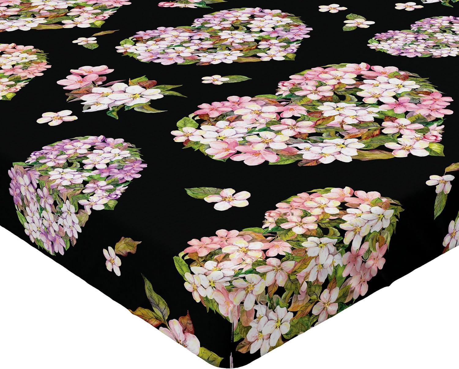 imageAmbesonne Floral Fitted Sheet Romantic Concept Art Featuring Rose Flowers Hearts Leaves Valentine Decorative Soft Fabric Bedding AllRound Elastic Pocket Queen Size Pastel Pink and Fern GreenSage Green and Soft Pink