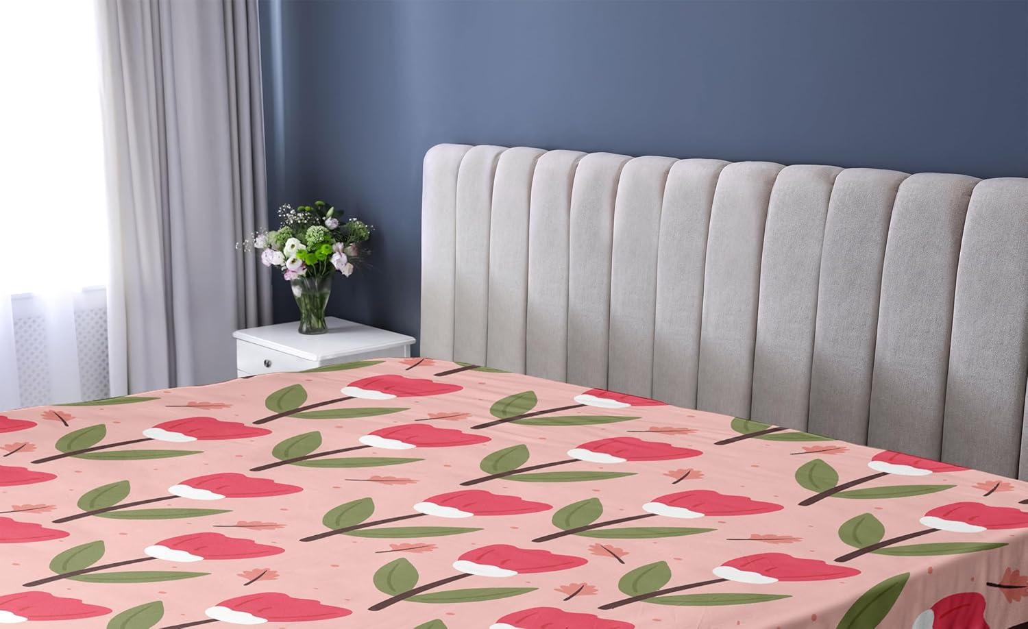 imageAmbesonne Floral Fitted Sheet Romantic Concept Art Featuring Rose Flowers Hearts Leaves Valentine Decorative Soft Fabric Bedding AllRound Elastic Pocket Queen Size Pastel Pink and Fern GreenRed Fern Green and Blush