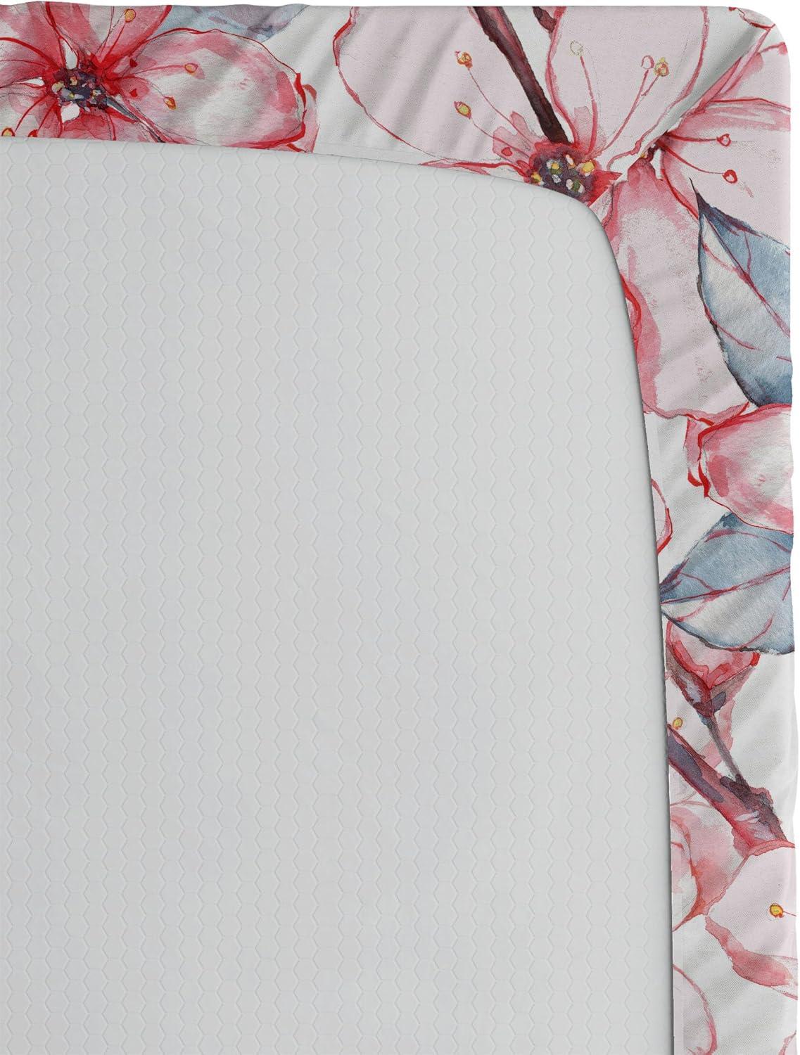 imageAmbesonne Floral Fitted Sheet Romantic Concept Art Featuring Rose Flowers Hearts Leaves Valentine Decorative Soft Fabric Bedding AllRound Elastic Pocket Queen Size Pastel Pink and Fern GreenDark Pink and Soft Blue