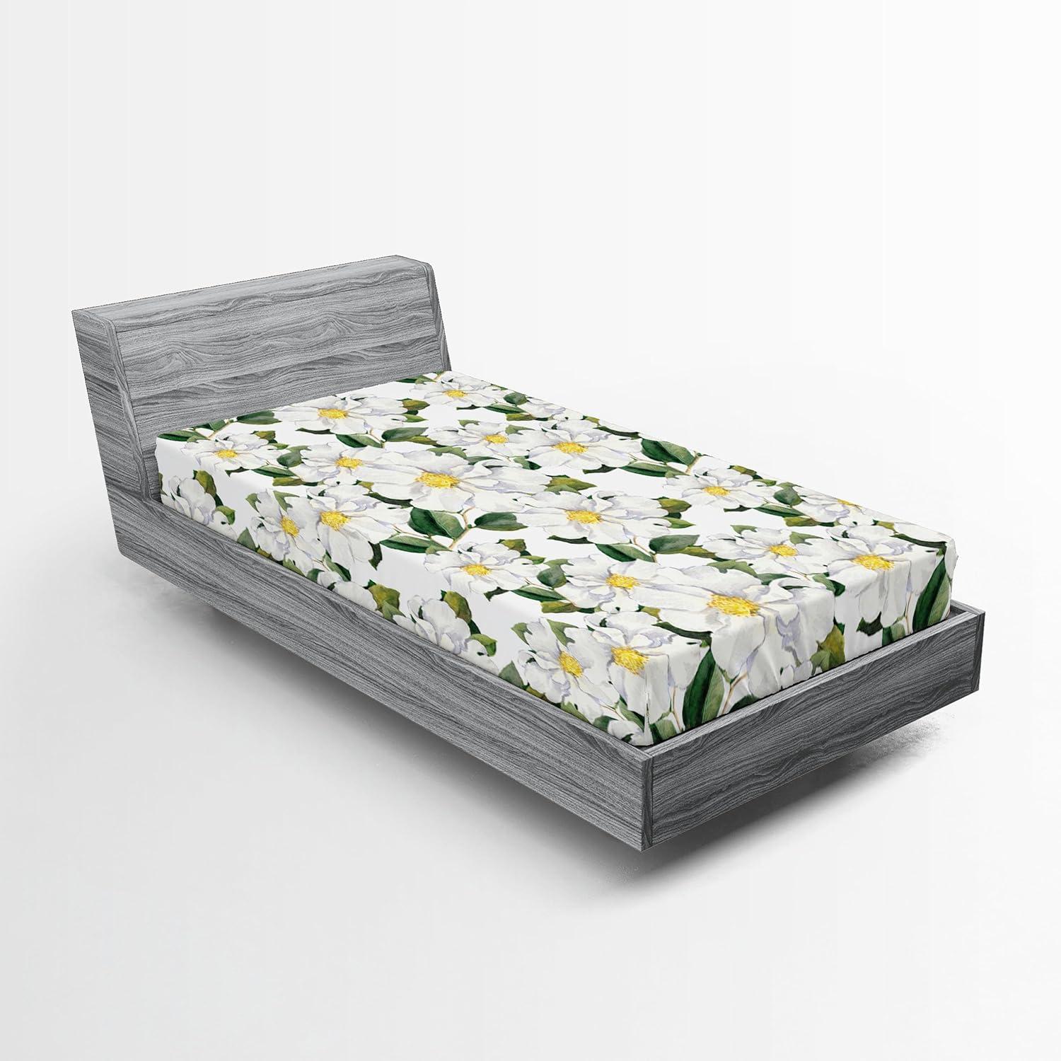 imageAmbesonne Floral Fitted Sheet Romantic Concept Art Featuring Rose Flowers Hearts Leaves Valentine Decorative Soft Fabric Bedding AllRound Elastic Pocket Queen Size Pastel Pink and Fern GreenReseda Green and Earth Yellow