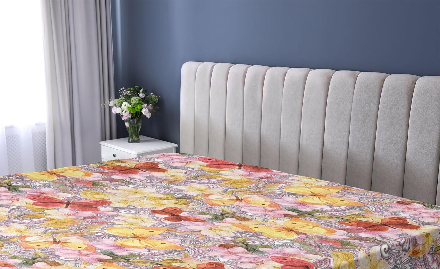 imageAmbesonne Floral Fitted Sheet Romantic Concept Art Featuring Rose Flowers Hearts Leaves Valentine Decorative Soft Fabric Bedding AllRound Elastic Pocket Queen Size Pastel Pink and Fern GreenPastel Yellow and Soft Pink
