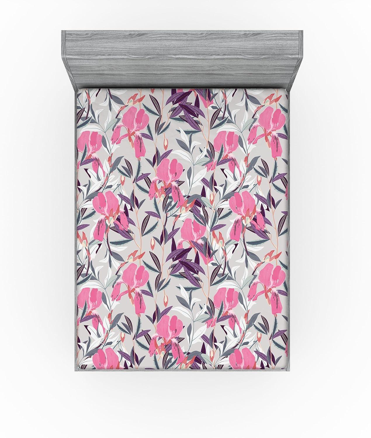 imageAmbesonne Floral Fitted Sheet Valentines Day Concept Art Pastel Repetitive Roses Pattern Plot Decorative Soft Bedding AllRound Elastic Pocket California King Dark Pink Blush and WhitePink Violet and Pale Grey