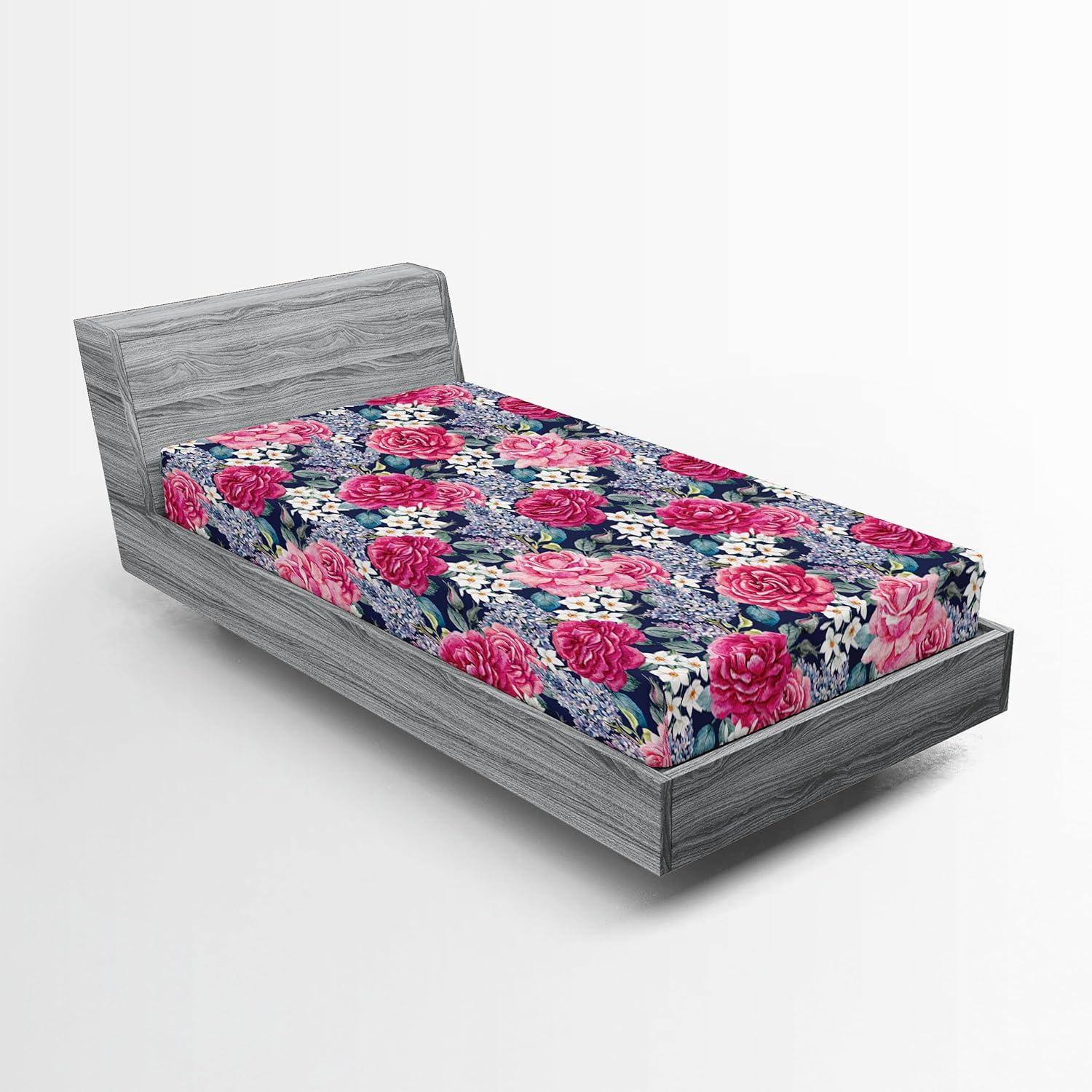 imageAmbesonne Floral Fitted Sheet Valentines Day Concept Art Pastel Repetitive Roses Pattern Plot Decorative Soft Bedding AllRound Elastic Pocket California King Dark Pink Blush and WhiteRaspberry Laurel Green
