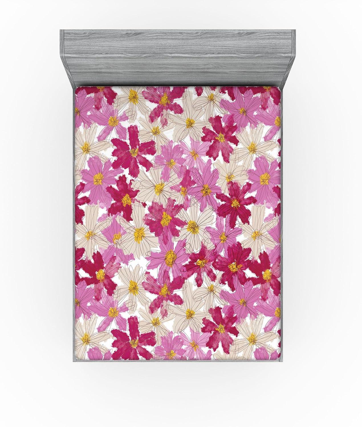 imageAmbesonne Floral Fitted Sheet Valentines Day Concept Art Pastel Repetitive Roses Pattern Plot Decorative Soft Bedding AllRound Elastic Pocket California King Dark Pink Blush and WhiteEggshell Magenta Pink