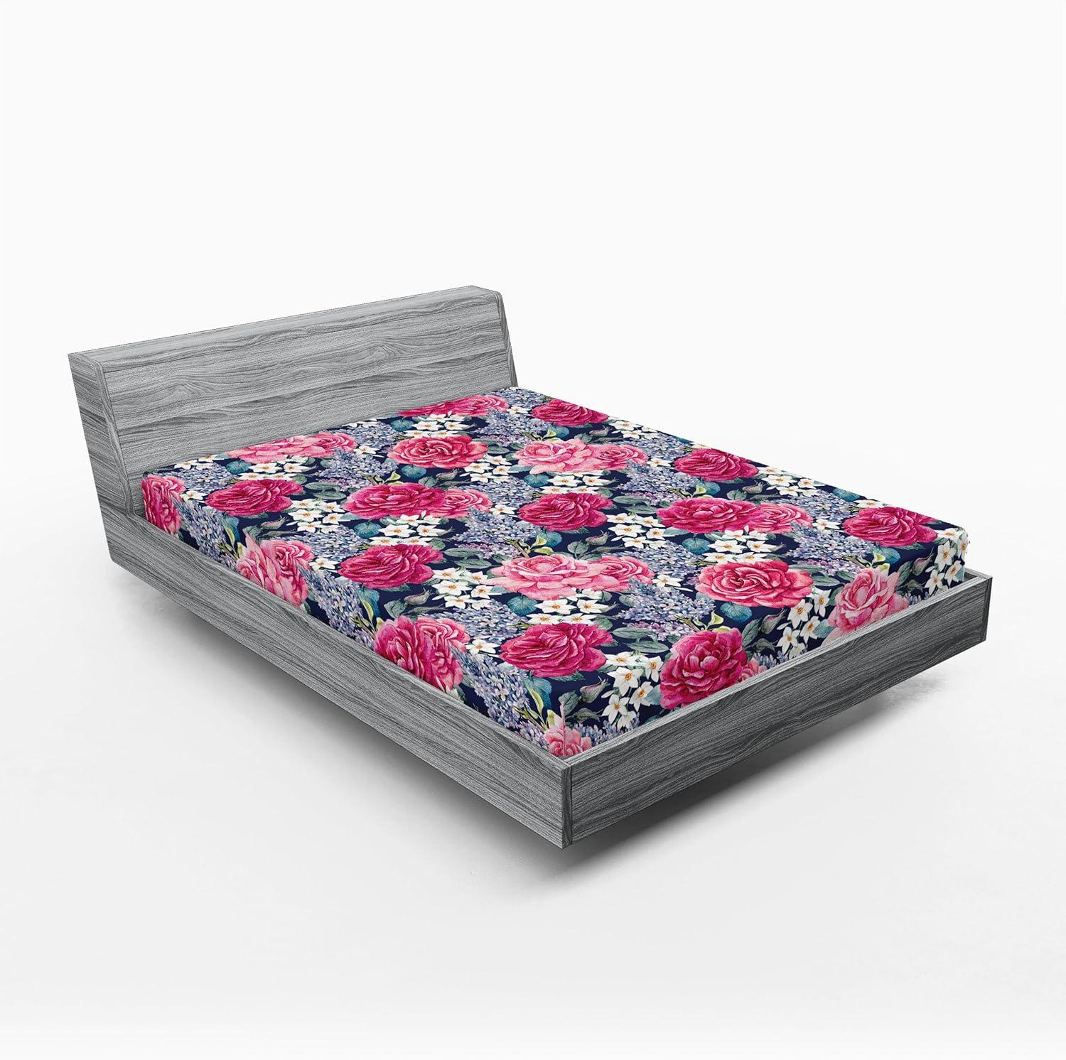 imageAmbesonne Floral Fitted Sheet Valentines Day Concept Art Pastel Repetitive Roses Pattern Plot Decorative Soft Bedding AllRound Elastic Pocket California King Dark Pink Blush and WhiteRaspberry Laurel Green