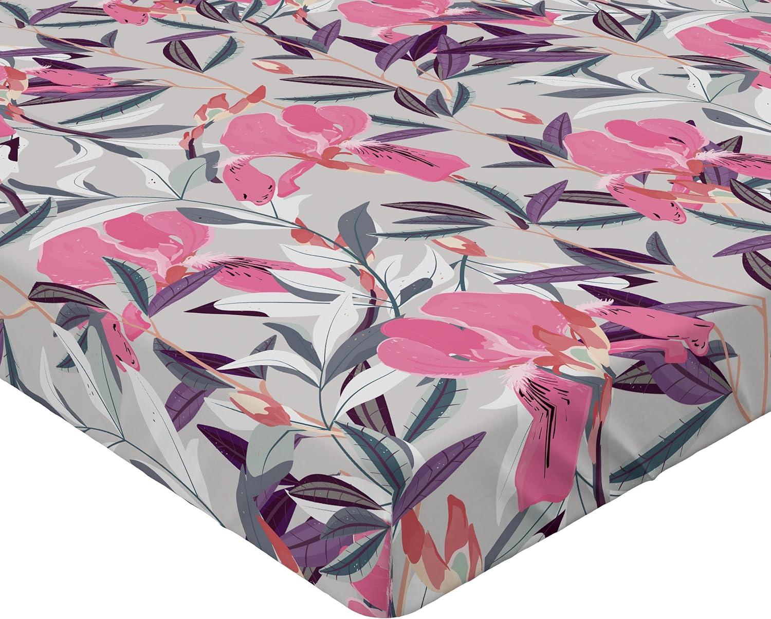 imageAmbesonne Floral Fitted Sheet Valentines Day Concept Art Pastel Repetitive Roses Pattern Plot Decorative Soft Bedding AllRound Elastic Pocket California King Dark Pink Blush and WhitePink Violet and Pale Grey