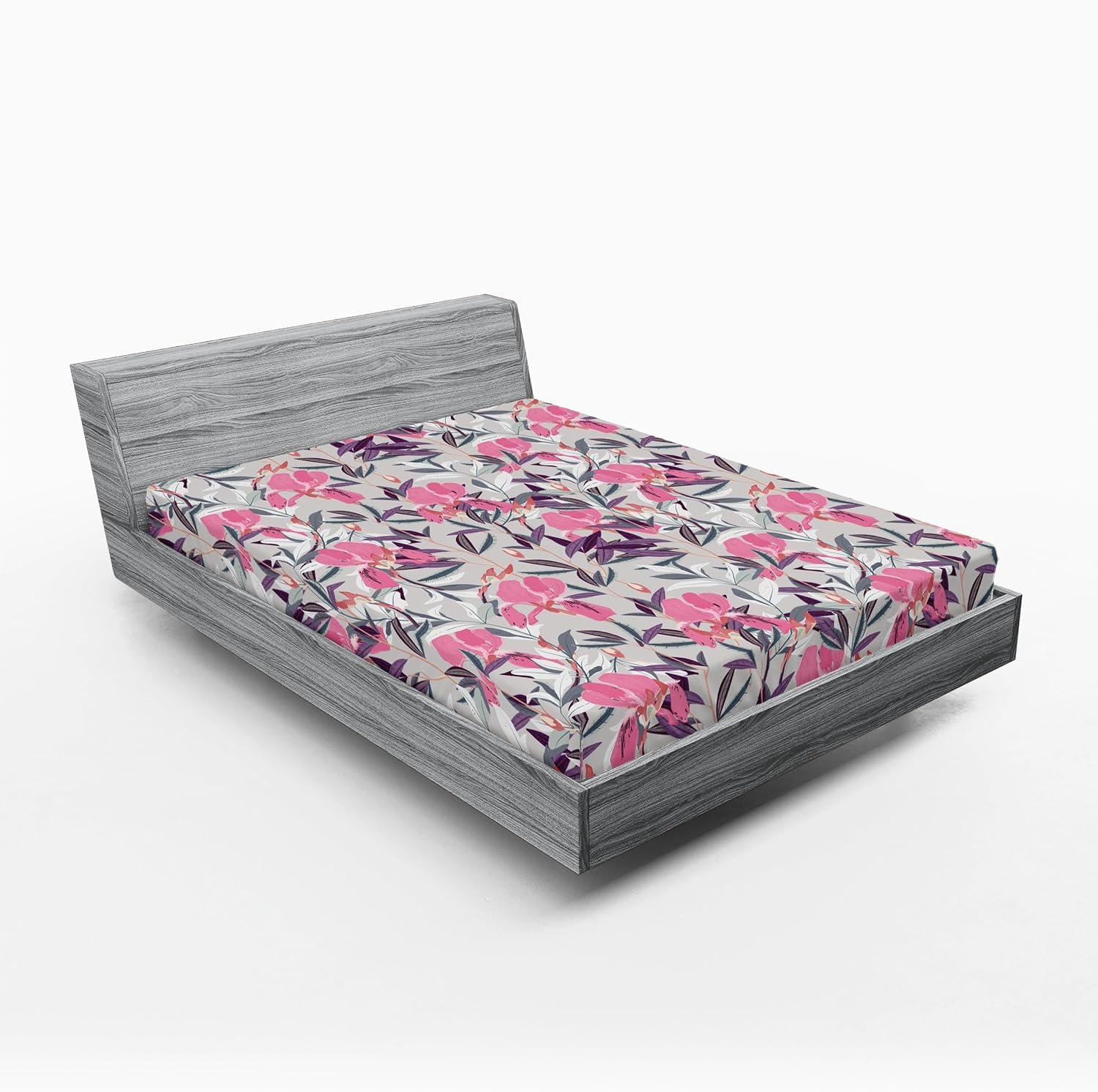 imageAmbesonne Floral Fitted Sheet Valentines Day Concept Art Pastel Repetitive Roses Pattern Plot Decorative Soft Bedding AllRound Elastic Pocket California King Dark Pink Blush and WhitePink Violet and Pale Grey