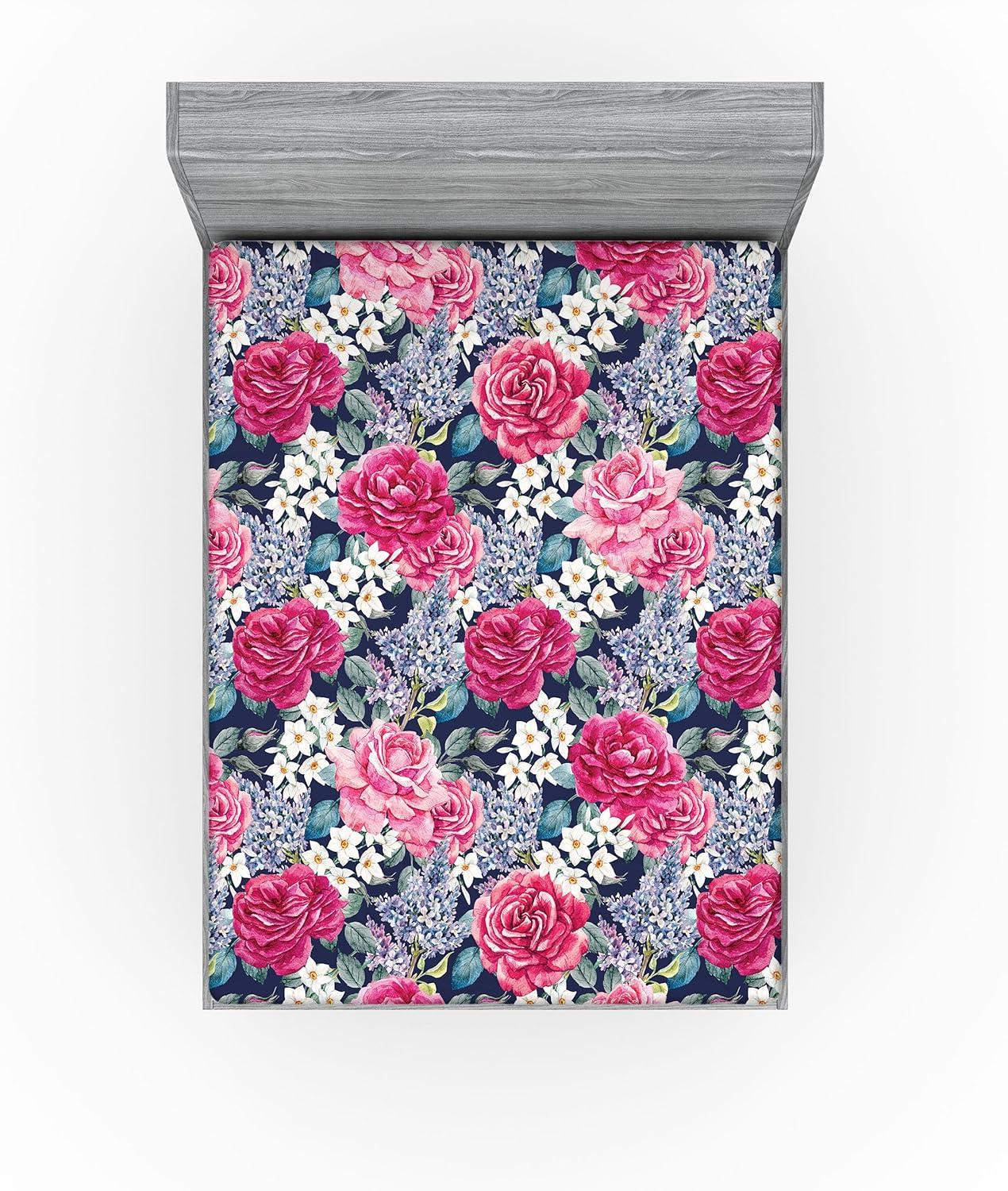 imageAmbesonne Floral Fitted Sheet Valentines Day Concept Art Pastel Repetitive Roses Pattern Plot Decorative Soft Bedding AllRound Elastic Pocket California King Dark Pink Blush and WhiteRaspberry Laurel Green