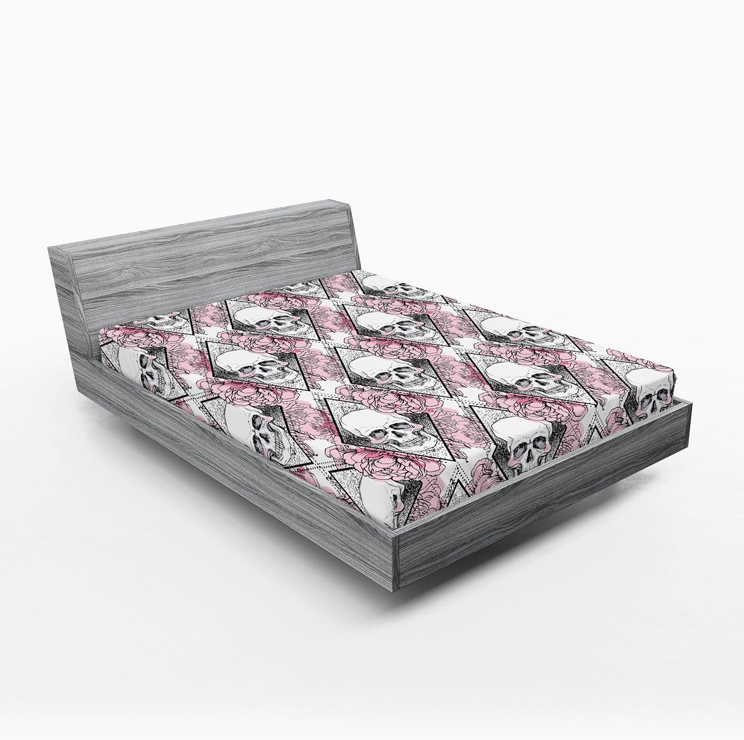 imageAmbesonne Floral Fitted Sheet Valentines Day Concept Art Pastel Repetitive Roses Pattern Plot Decorative Soft Bedding AllRound Elastic Pocket California King Dark Pink Blush and WhiteBlush White and Charcoal Grey