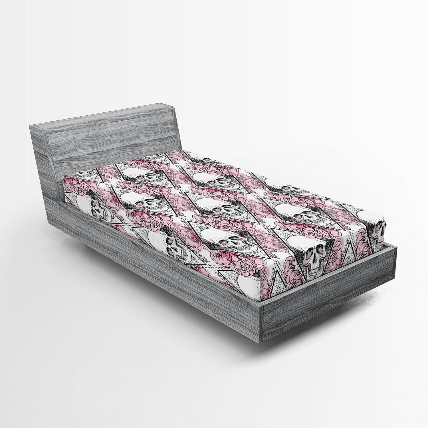 imageAmbesonne Floral Fitted Sheet Valentines Day Concept Art Pastel Repetitive Roses Pattern Plot Decorative Soft Bedding AllRound Elastic Pocket California King Dark Pink Blush and WhiteBlush White and Charcoal Grey
