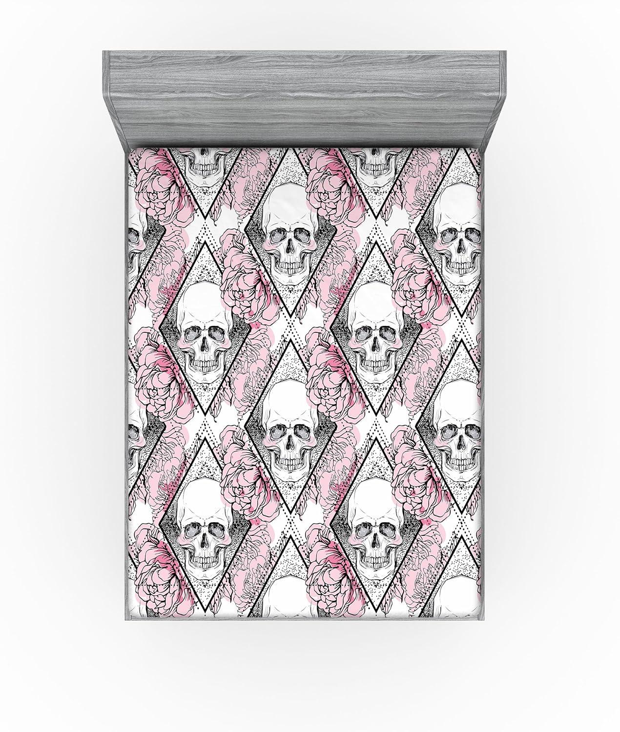 imageAmbesonne Floral Fitted Sheet Valentines Day Concept Art Pastel Repetitive Roses Pattern Plot Decorative Soft Bedding AllRound Elastic Pocket California King Dark Pink Blush and WhiteBlush White and Charcoal Grey