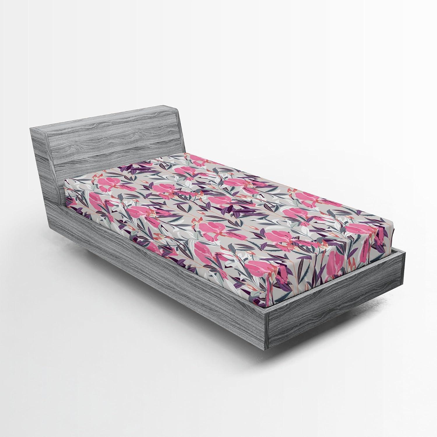 imageAmbesonne Floral Fitted Sheet Valentines Day Concept Art Pastel Repetitive Roses Pattern Plot Decorative Soft Bedding AllRound Elastic Pocket California King Dark Pink Blush and WhitePink Violet and Pale Grey