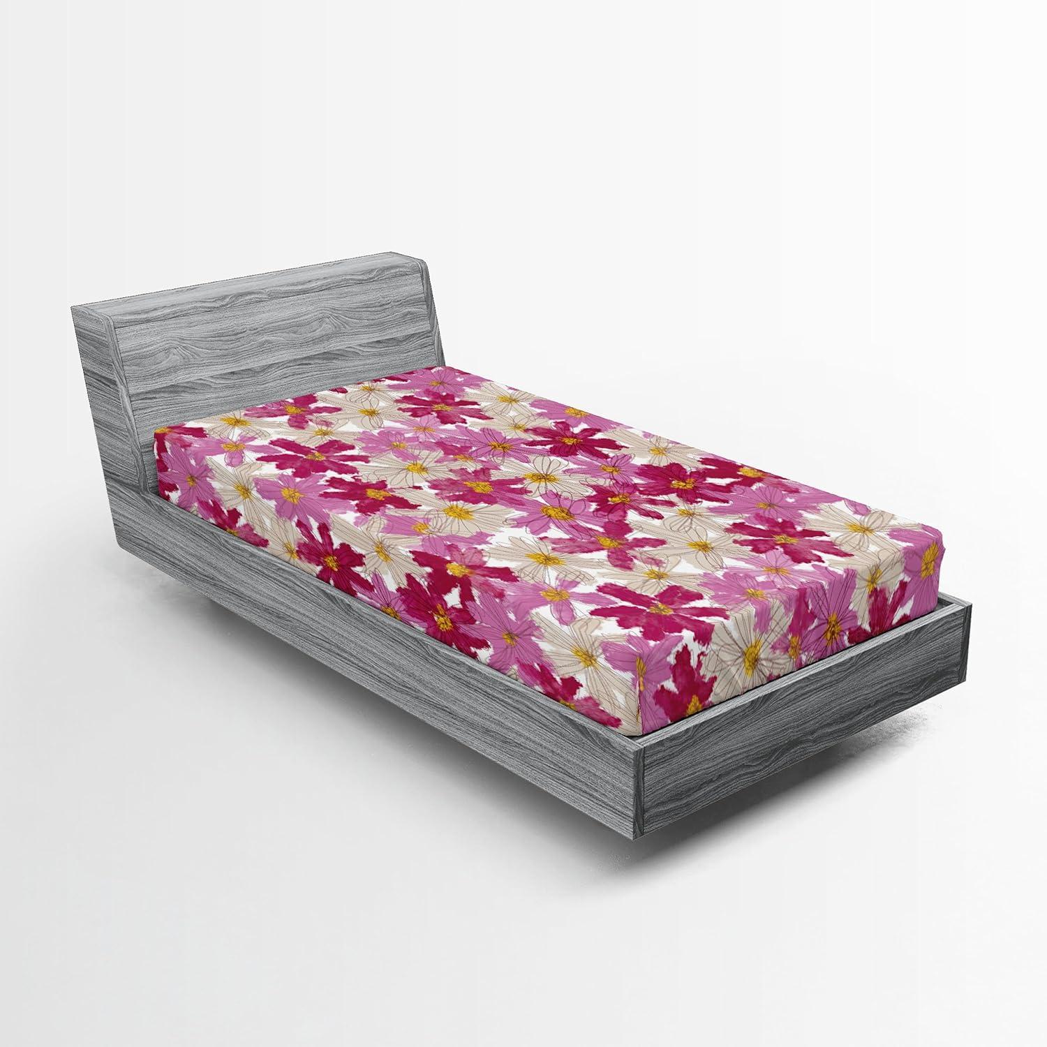 imageAmbesonne Floral Fitted Sheet Valentines Day Concept Art Pastel Repetitive Roses Pattern Plot Decorative Soft Bedding AllRound Elastic Pocket California King Dark Pink Blush and WhiteEggshell Magenta Pink