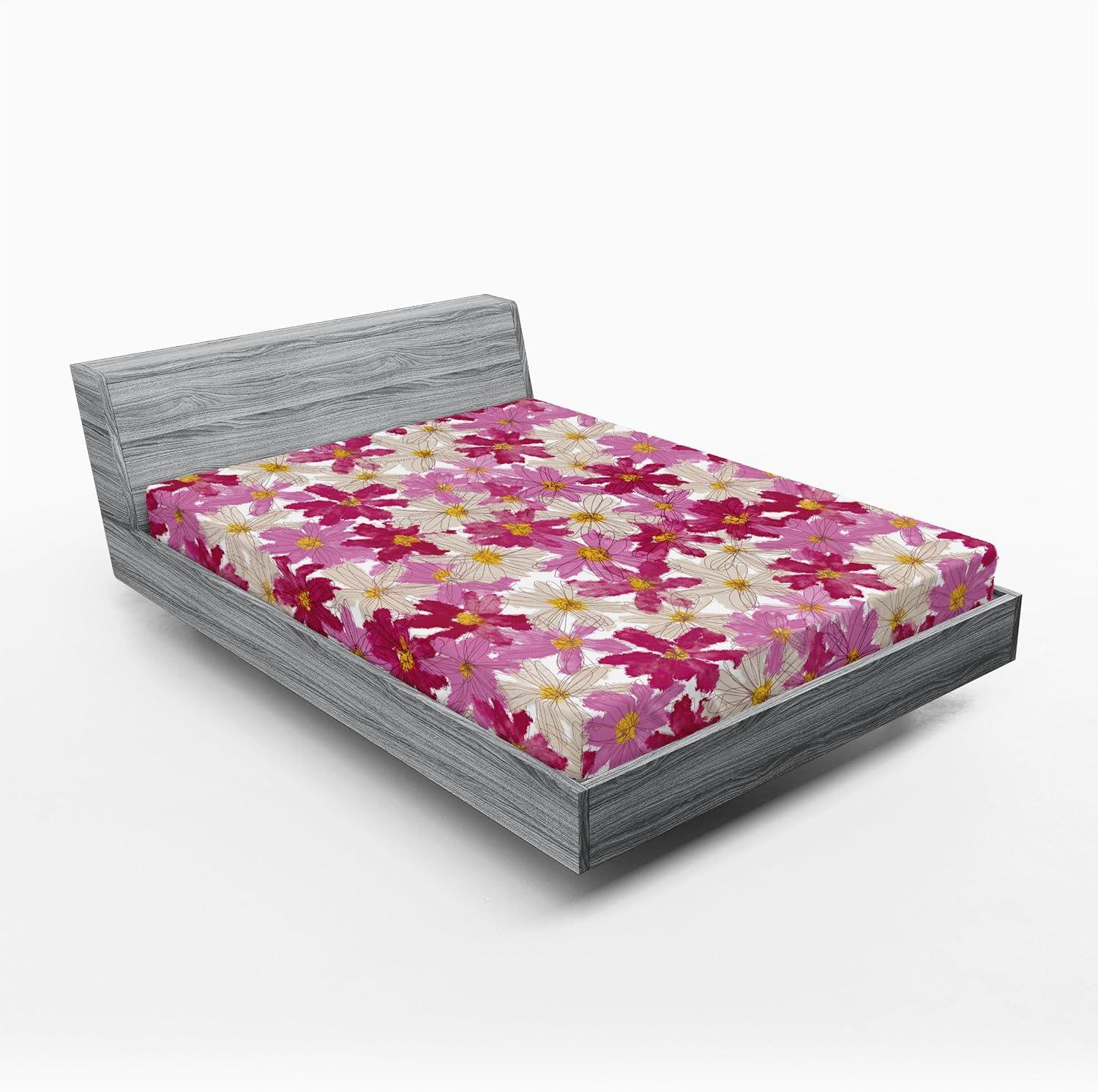 imageAmbesonne Floral Fitted Sheet Valentines Day Concept Art Pastel Repetitive Roses Pattern Plot Decorative Soft Bedding AllRound Elastic Pocket California King Dark Pink Blush and WhiteEggshell Magenta Pink
