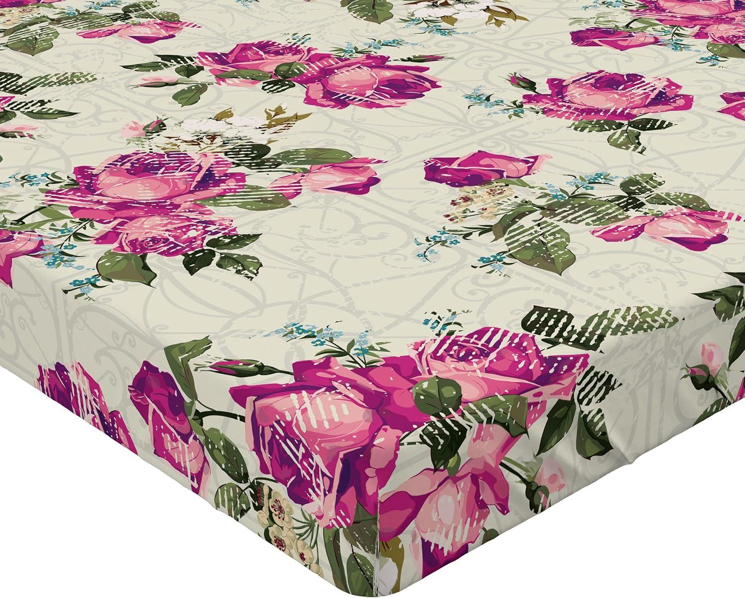imageAmbesonne Floral Fitted Sheet Valentines Day Theme Grunge Style Repetitive Rose Flowers Abstract Decorative Soft Bedding AllRound Elastic Pocket California King Pale Fuchsia and SepiaPale Fuchsia and Sepia