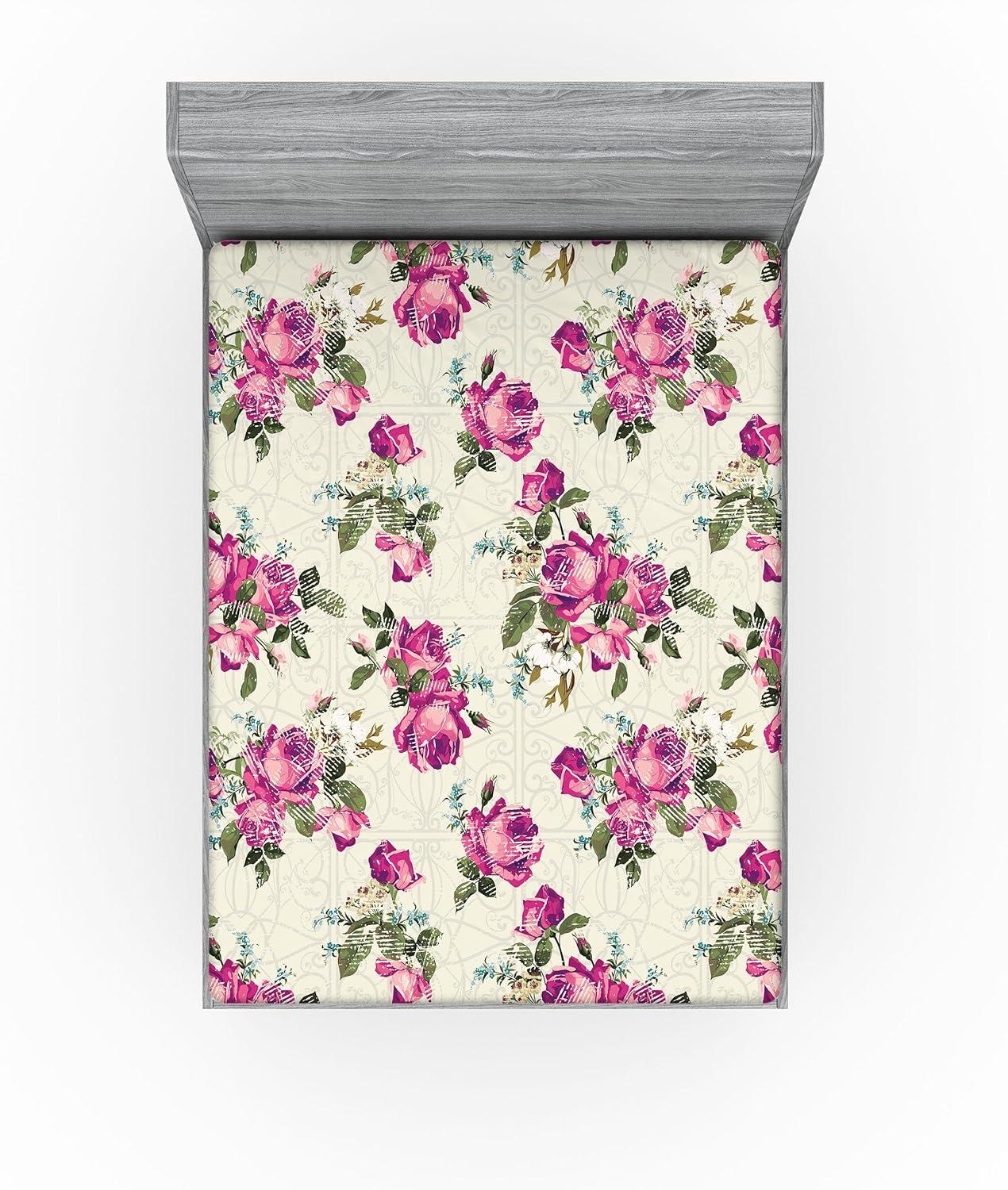 imageAmbesonne Floral Fitted Sheet Valentines Day Theme Grunge Style Repetitive Rose Flowers Abstract Decorative Soft Bedding AllRound Elastic Pocket California King Pale Fuchsia and SepiaPale Fuchsia and Sepia
