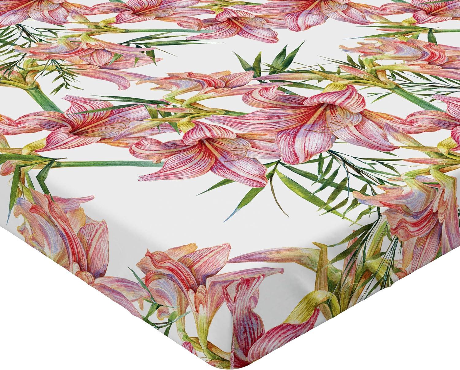 imageAmbesonne Floral Fitted Sheet Valentines Day Theme Grunge Style Repetitive Rose Flowers Abstract Decorative Soft Bedding AllRound Elastic Pocket California King Pale Fuchsia and SepiaRaspberry and Pistachio Green