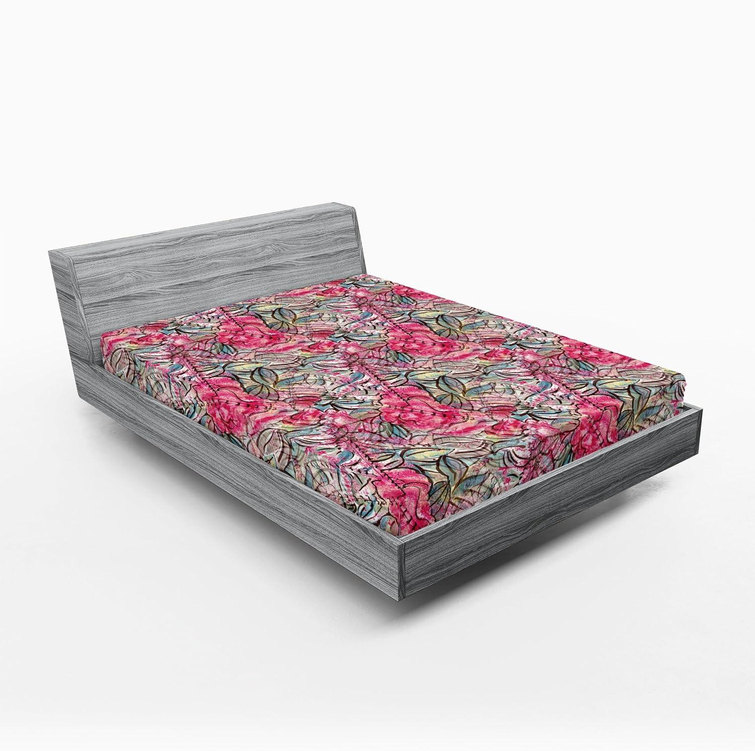imageAmbesonne Floral Fitted Sheet Valentines Day Theme Grunge Style Repetitive Rose Flowers Abstract Decorative Soft Bedding AllRound Elastic Pocket California King Pale Fuchsia and SepiaDark Coral and Slate Blue