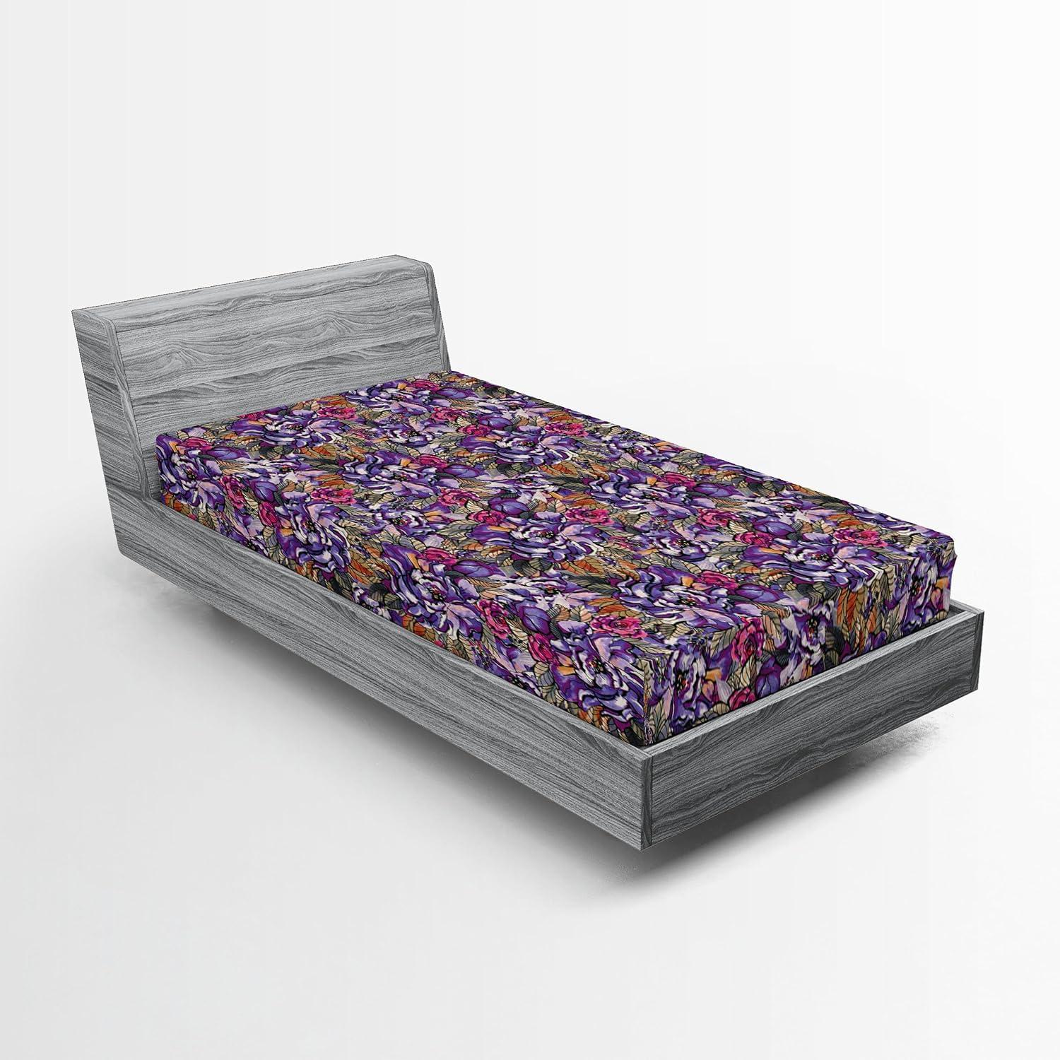 imageAmbesonne Floral Fitted Sheet Valentines Day Theme Grunge Style Repetitive Rose Flowers Abstract Decorative Soft Bedding AllRound Elastic Pocket California King Pale Fuchsia and SepiaPale Purple and Sage Green