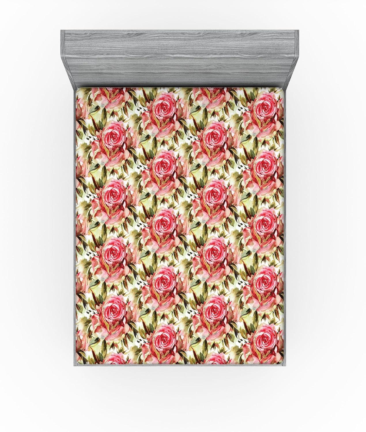 imageAmbesonne Floral Fitted Sheet Valentines Day Theme Grunge Style Repetitive Rose Flowers Abstract Decorative Soft Bedding AllRound Elastic Pocket California King Pale Fuchsia and SepiaDark Coral and Pale Camel