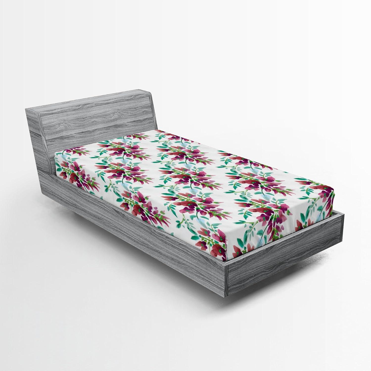 imageAmbesonne Floral Fitted Sheet Valentines Day Theme Grunge Style Repetitive Rose Flowers Abstract Decorative Soft Bedding AllRound Elastic Pocket California King Pale Fuchsia and SepiaPistachio Green and Ruby