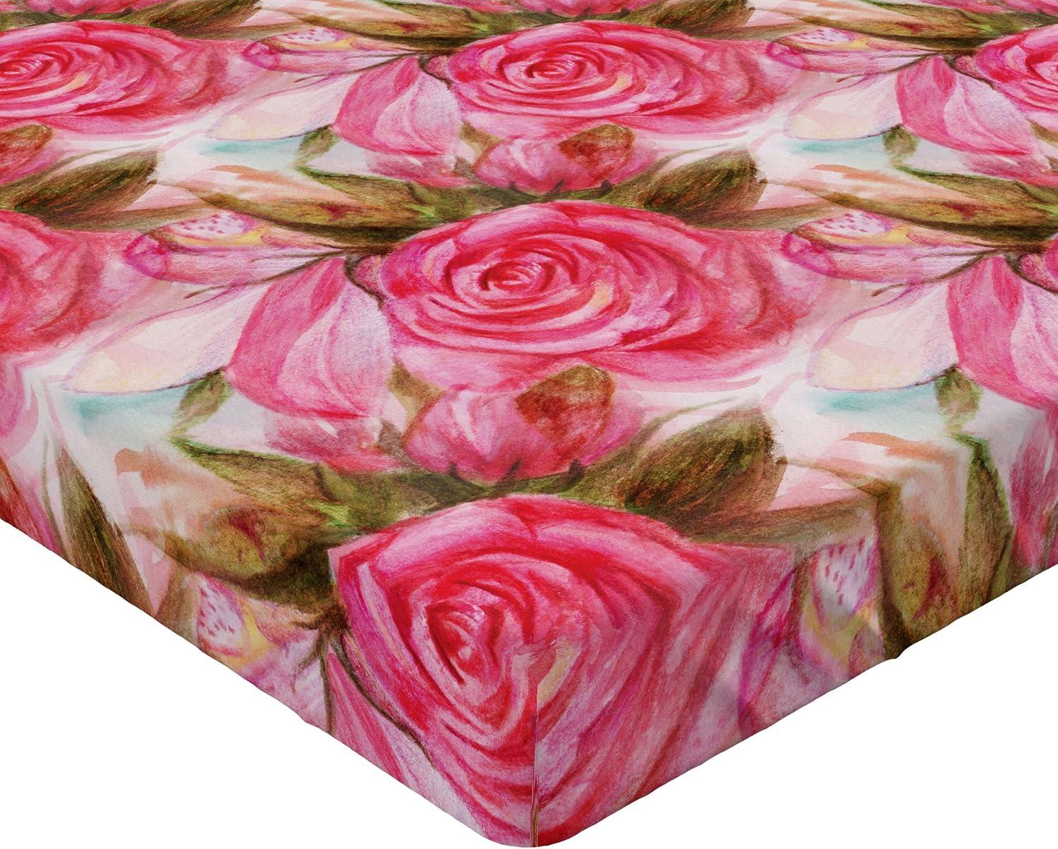 imageAmbesonne Floral Fitted Sheet Valentines Day Theme Grunge Style Repetitive Rose Flowers Abstract Decorative Soft Bedding AllRound Elastic Pocket California King Pale Fuchsia and SepiaDark Coral Khaki Green